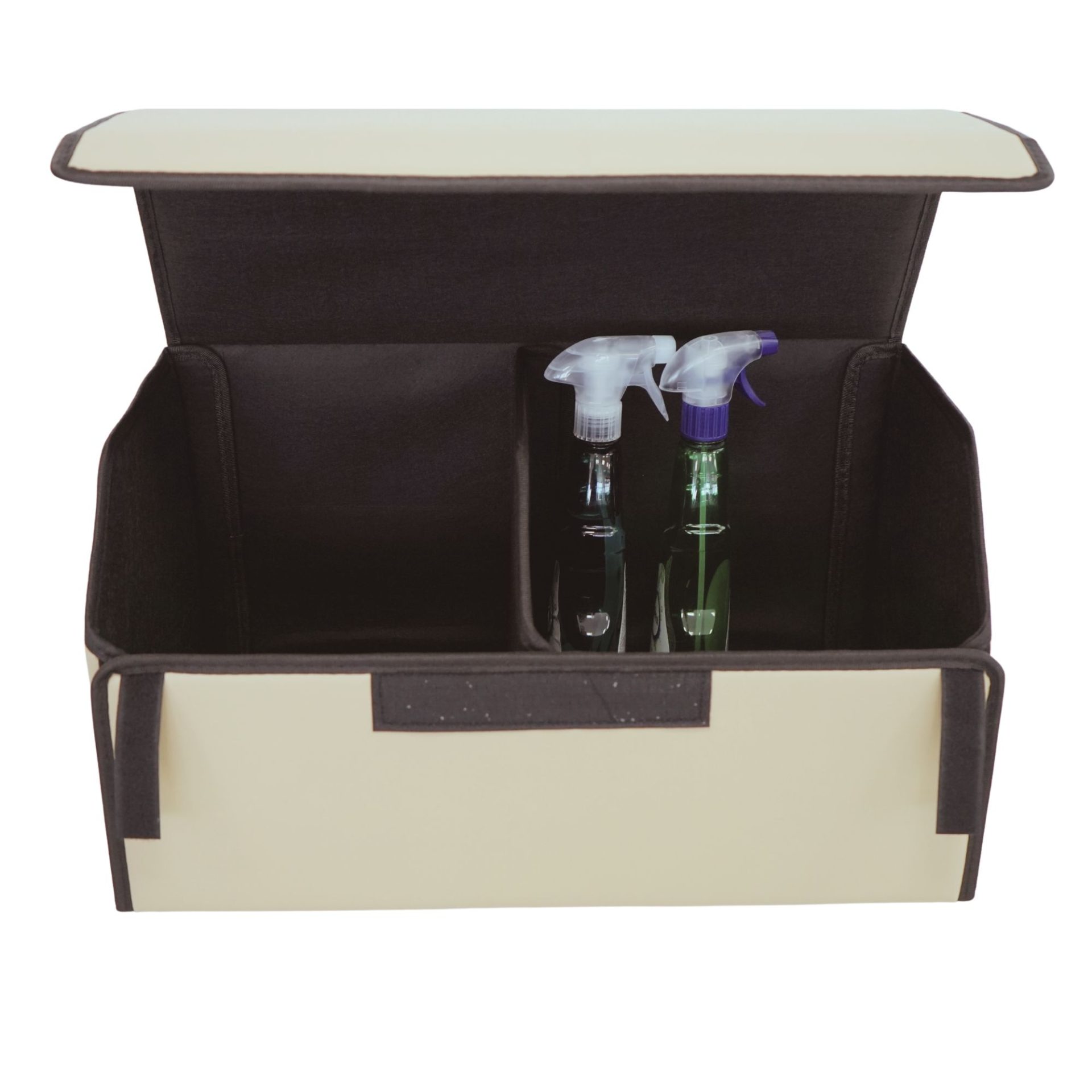 Cutie de Depozitare Auto, Flippy, Organizator Premium Portbagaj, Geanta Multifunctionala  din Piele Ecologica, 2 Compartimente Depozitare, Pliabil  si Rezistent la Uzura, Bej, 55 x 30 x 30cm