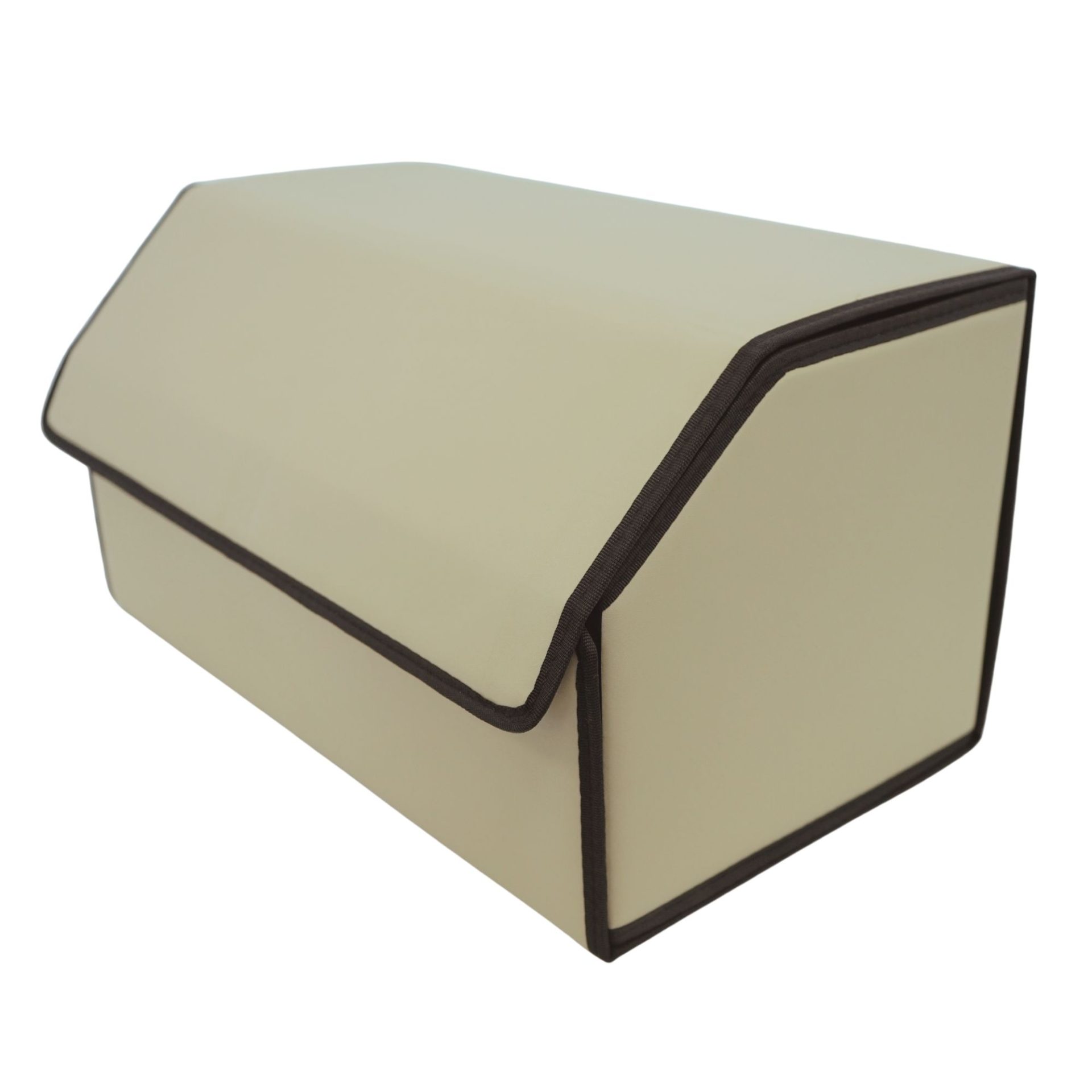 Cutie de Depozitare Auto, Flippy, Organizator Premium Portbagaj, Geanta Multifunctionala  din Piele Ecologica, 2 Compartimente Depozitare, Pliabil  si Rezistent la Uzura, Bej, 55 x 30 x 30cm