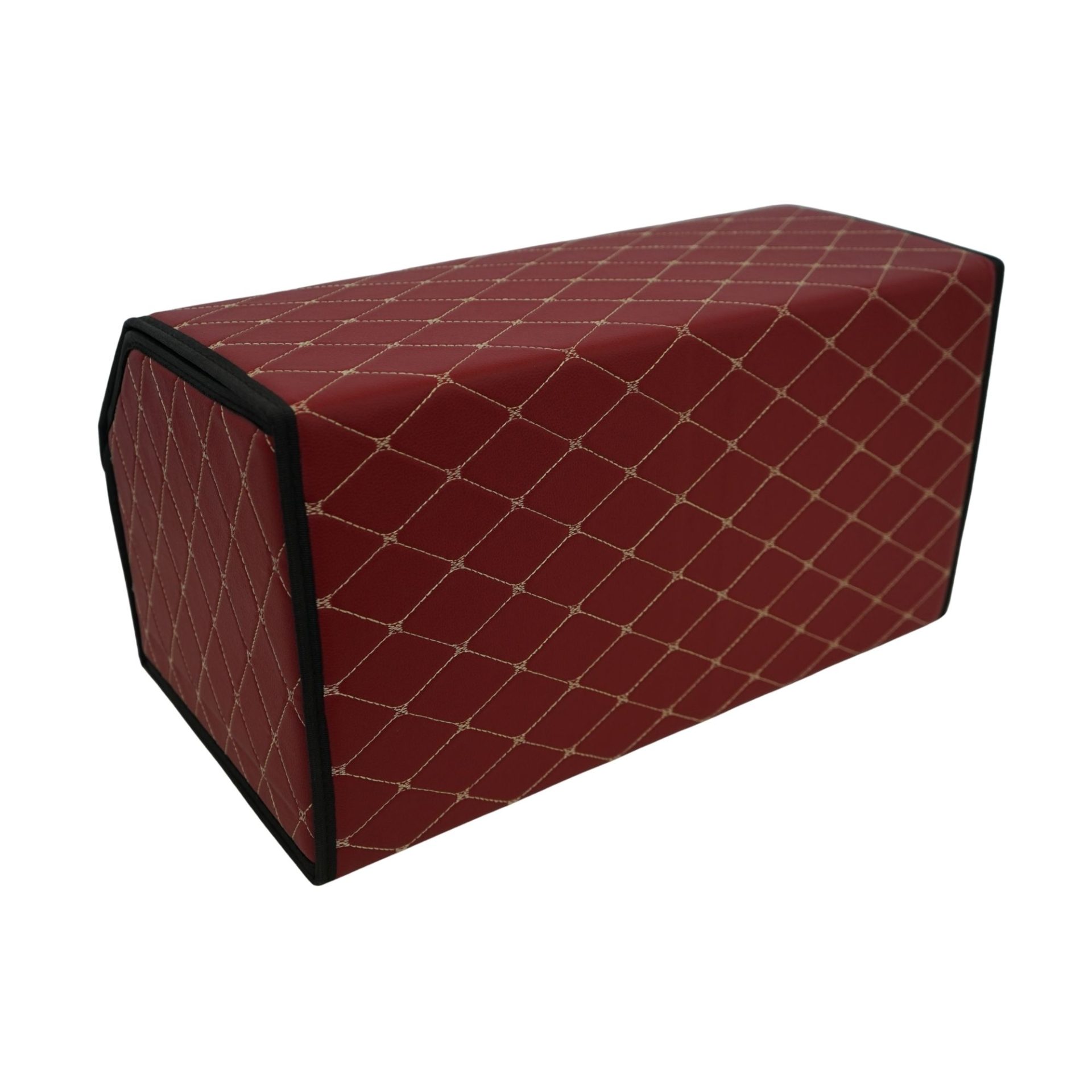 Cutie de Depozitare Auto, Flippy, Organizator Premium Portbagaj, Geanta Multifunctionala  din Piele Ecologica, 2 Compartimente Depozitare, Rezistent la Uzura si Pliabil, Bordo, 55 x 30 x 30cm