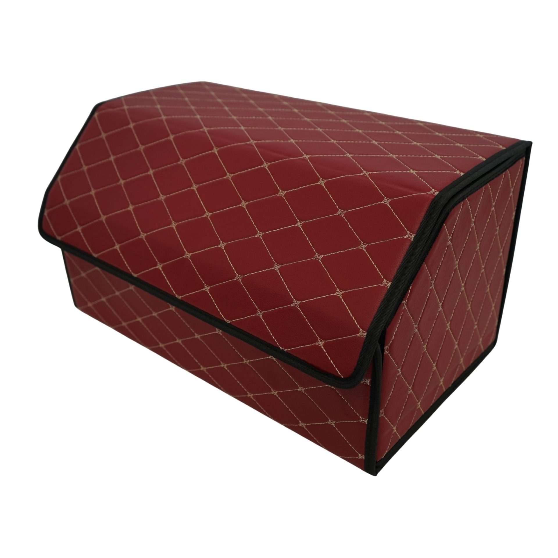 Cutie de Depozitare Auto, Flippy, Organizator Premium Portbagaj, Geanta Multifunctionala  din Piele Ecologica, 2 Compartimente Depozitare, Rezistent la Uzura si Pliabil, Bordo, 55 x 30 x 30cm