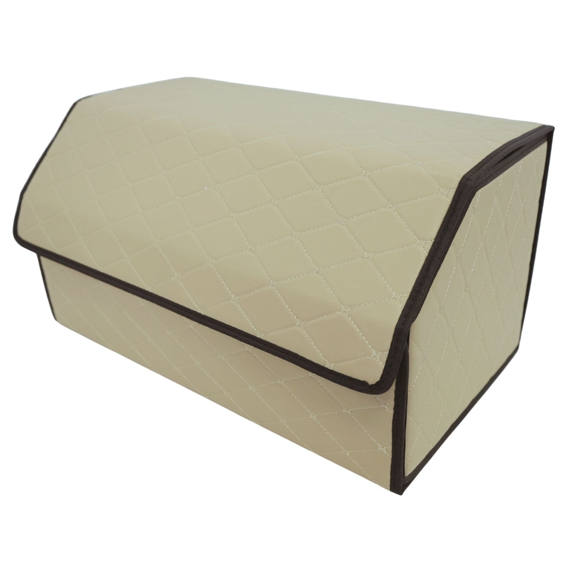 Cutie de Depozitare Auto, Flippy, Organizator Premium Portbagaj, 2 Compartimente Depozitare, Geanta Multifunctionala  din Piele Ecologica, Pliabil  si Rezistent la Uzura, Bej Deschis, 55 x 30 x 30cm