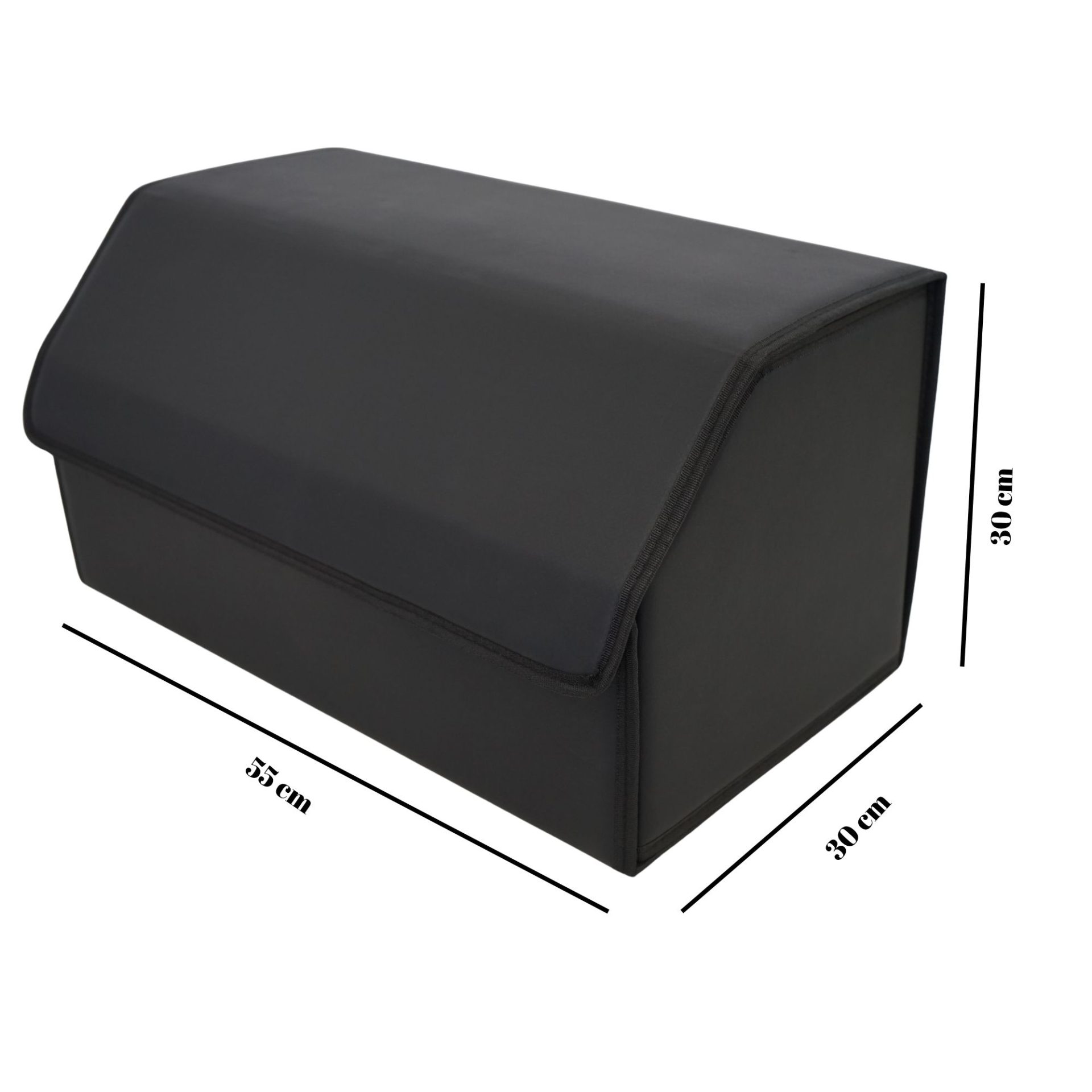 Cutie de Depozitare Auto, Flippy, Geanta Multifunctionala  din Piele Ecologica, Organizator Premium Portbagaj, 2 Compartimente Depozitare, Pliabil  si Rezistent la Uzura, Negru, 55 x 30 x 30cm