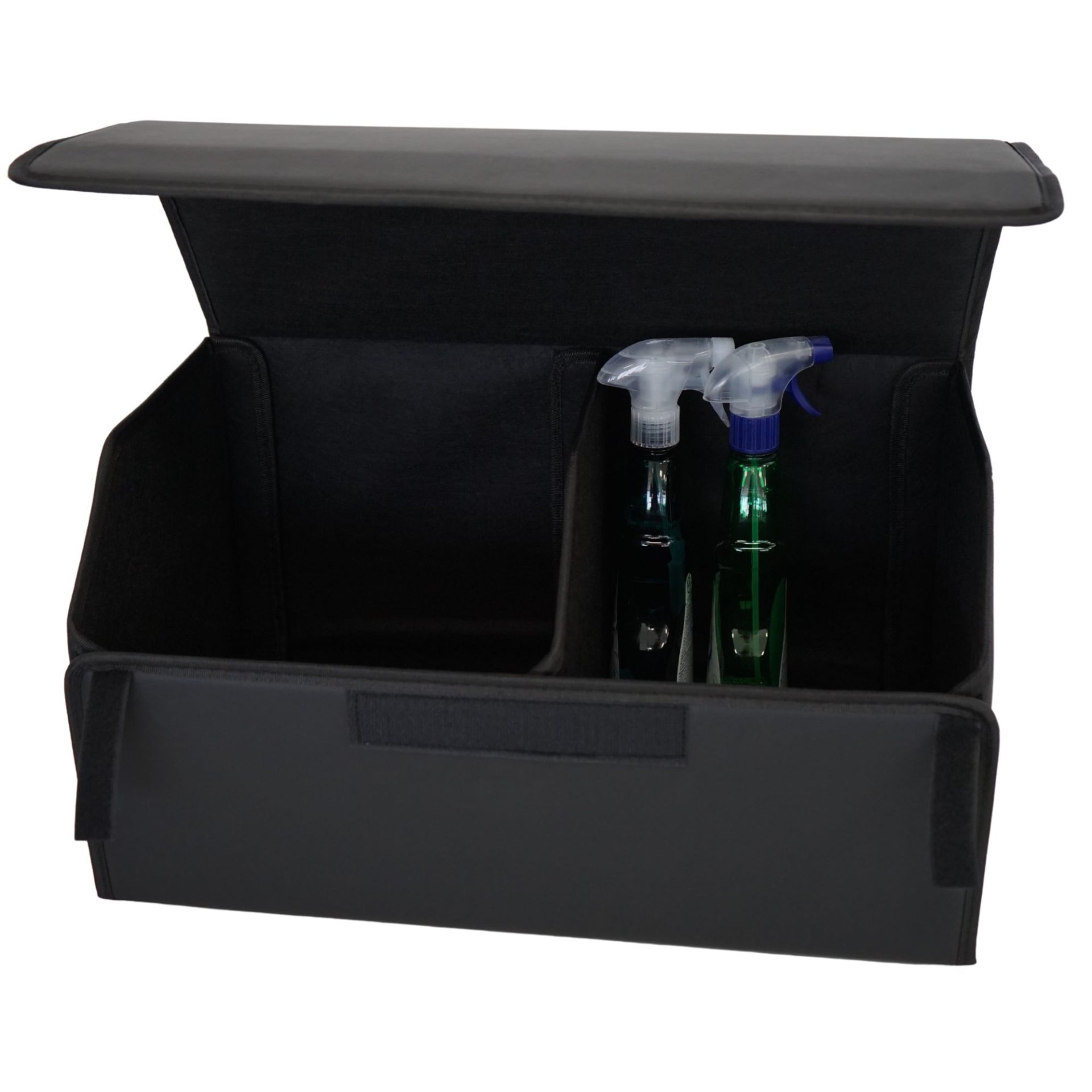 Cutie de Depozitare Auto, Flippy, Geanta Multifunctionala  din Piele Ecologica, Organizator Premium Portbagaj, 2 Compartimente Depozitare, Pliabil  si Rezistent la Uzura, Negru, 55 x 30 x 30cm