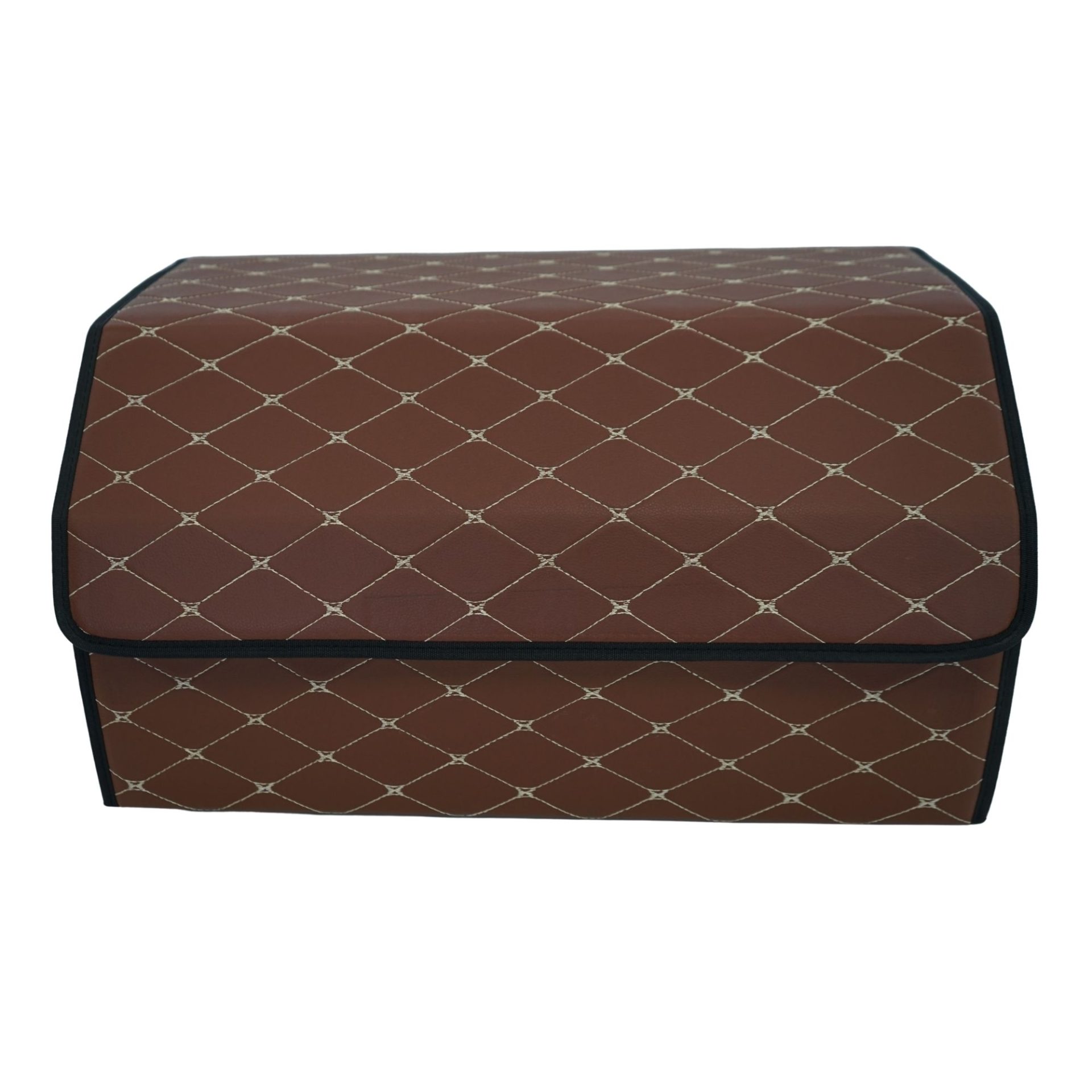 Cutie de Depozitare Auto, Flippy, Organizator Premium Portbagaj, Geanta Multifunctionala  din Piele Ecologica, 2 Compartimente Depozitare, Pliabil, Rezistent la Uzura, Maro Inchis, 55 x 30 x 30cm