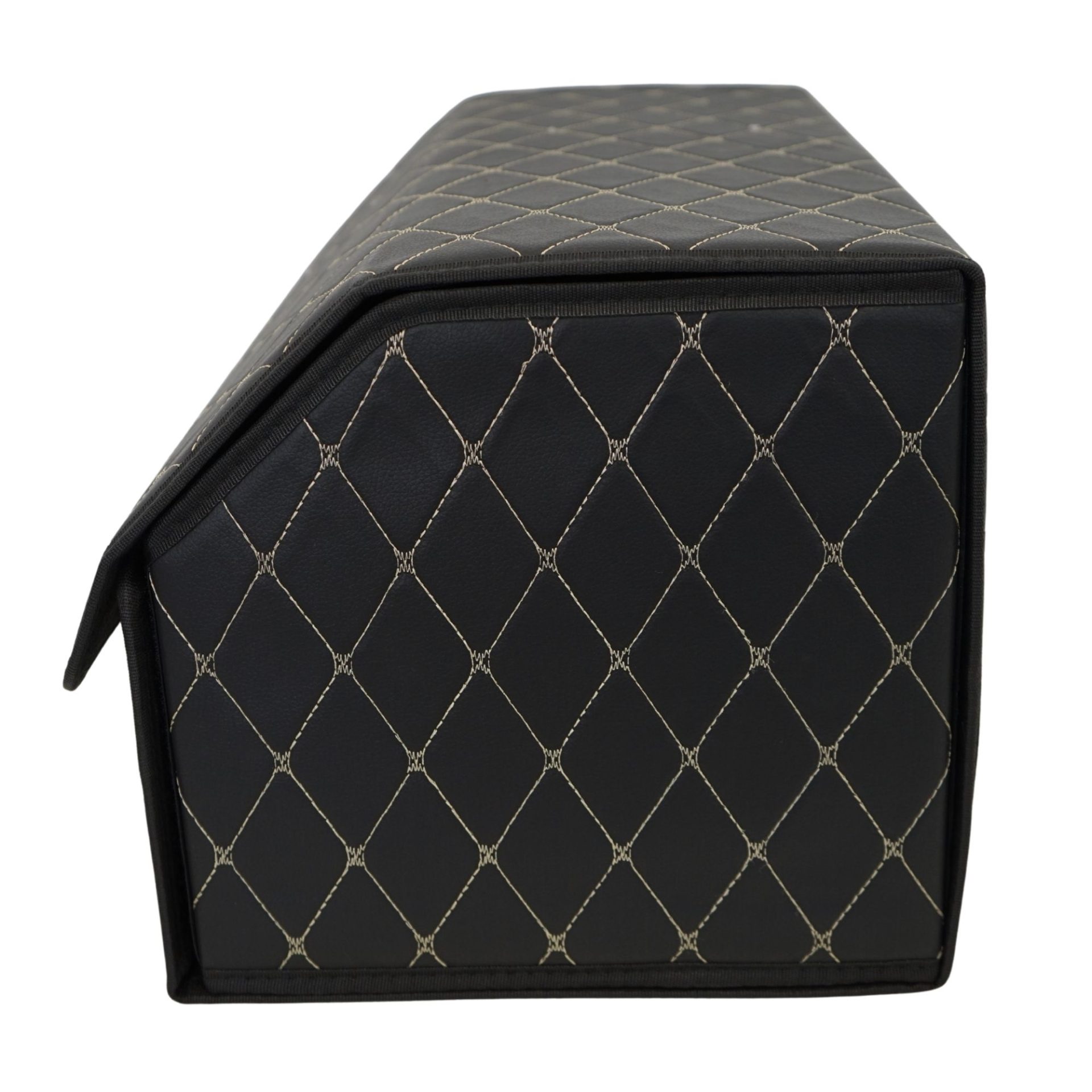 Cutie de Depozitare Auto, Flippy, Organizator Premium Portbagaj, Geanta Multifunctionala, Piele Ecologica, Pliabil  si Rezistent la Uzura, 2 Compartimente Depozitare, Pliabil  si Rezistent la Uzura, Negru/Alb, 55 x 30 x 30cm