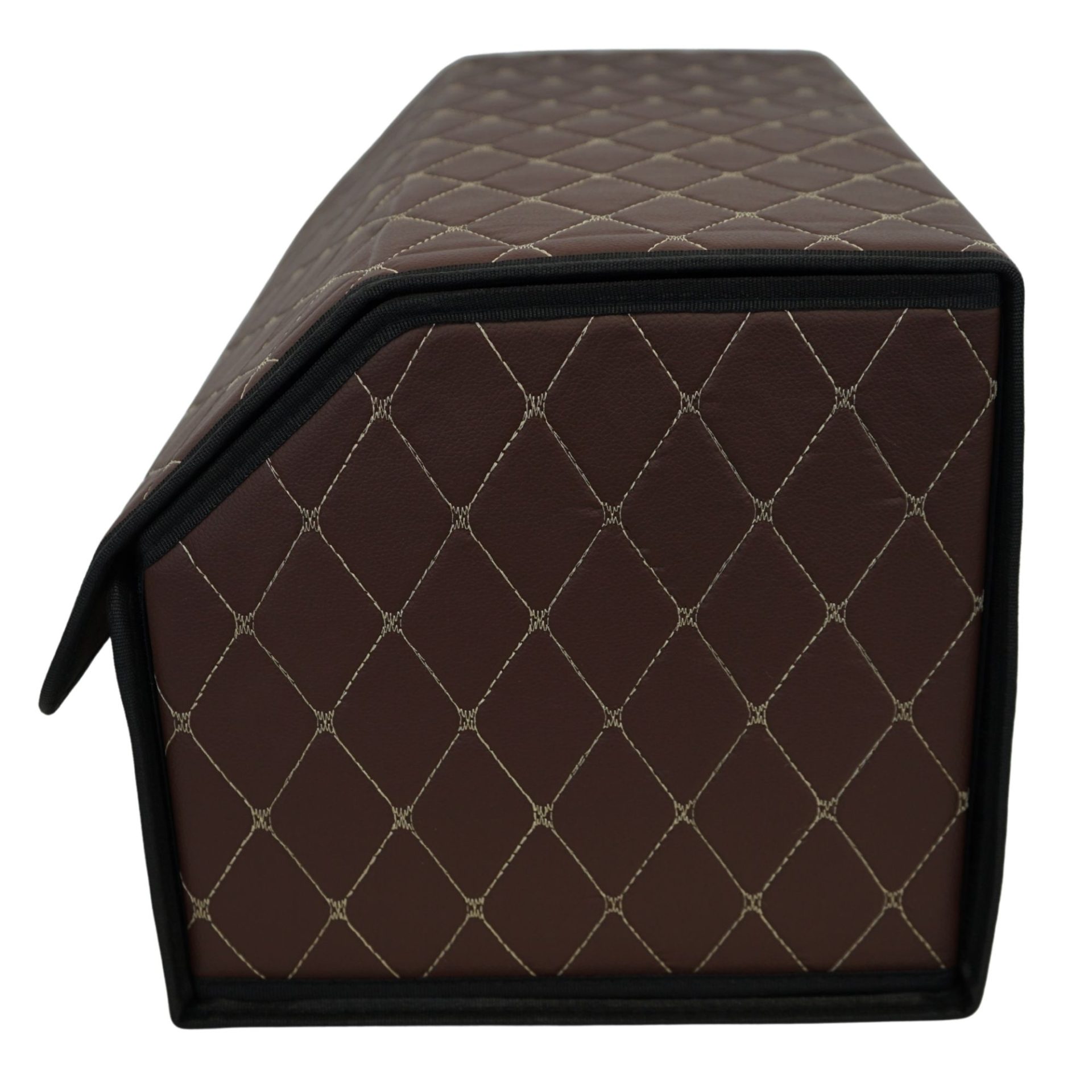 Cutie de Depozitare Auto, Flippy, Organizator Premium Portbagaj, Geanta Multifunctionala  din Piele Ecologica, Rezistent la Uzura si Pliabil, 2 Compartimente Depozitare, Maro Havana, 55 x 30 x 30cm