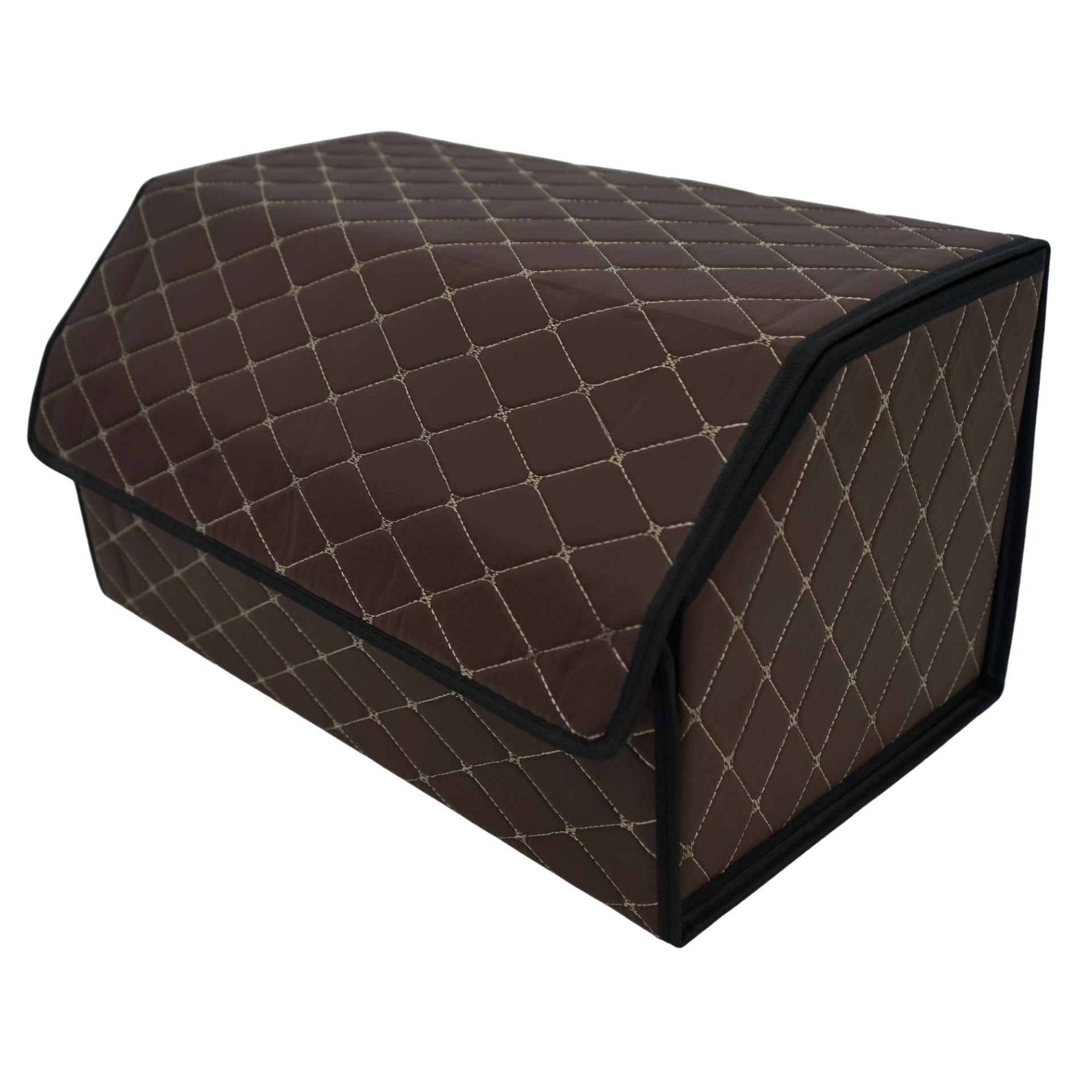 Cutie de Depozitare Auto, Flippy, Organizator Premium Portbagaj, Geanta Multifunctionala  din Piele Ecologica, Rezistent la Uzura si Pliabil, 2 Compartimente Depozitare, Maro Havana, 55 x 30 x 30cm