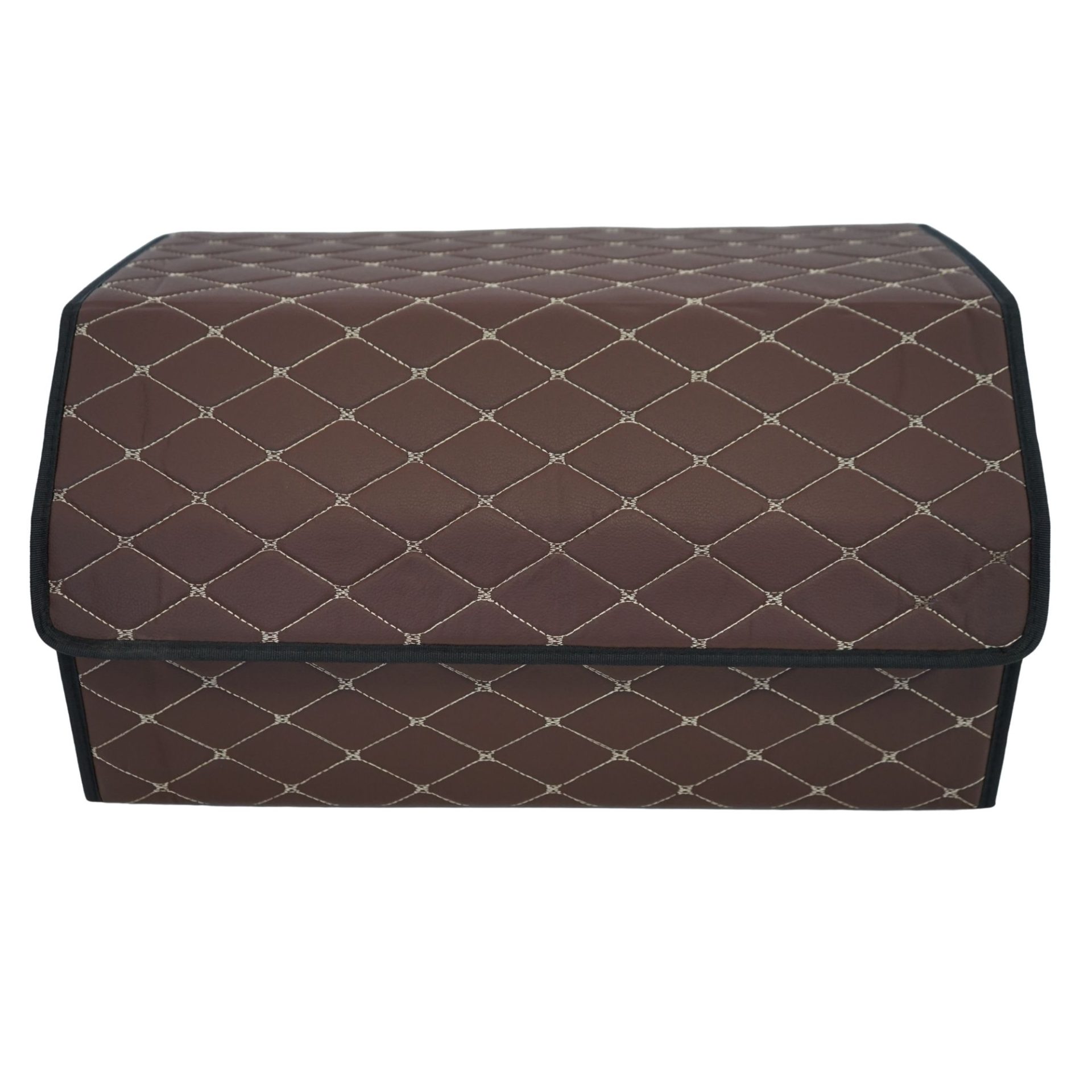 Cutie de Depozitare Auto, Flippy, Organizator Premium Portbagaj, Geanta Multifunctionala  din Piele Ecologica, Rezistent la Uzura si Pliabil, 2 Compartimente Depozitare, Maro Havana, 55 x 30 x 30cm