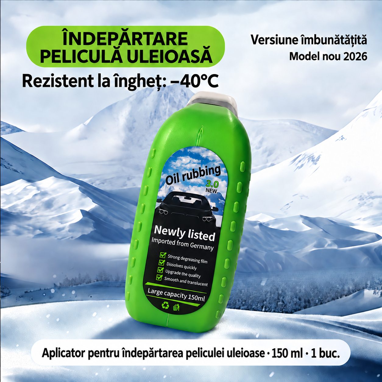 Perie Auto pentru Curatarea Parbrizului si Oglinzilor, Flippy, Indepartarea Peliculei de Grasime, 150 ml, 10 x 8 x 5 cm, Verde