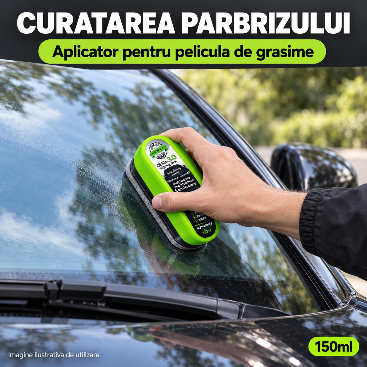 Perie Auto pentru Curatarea Parbrizului si Oglinzilor, Flippy, Indepartarea Peliculei de Grasime, 150 ml, 10 x 8 x 5 cm, Verde