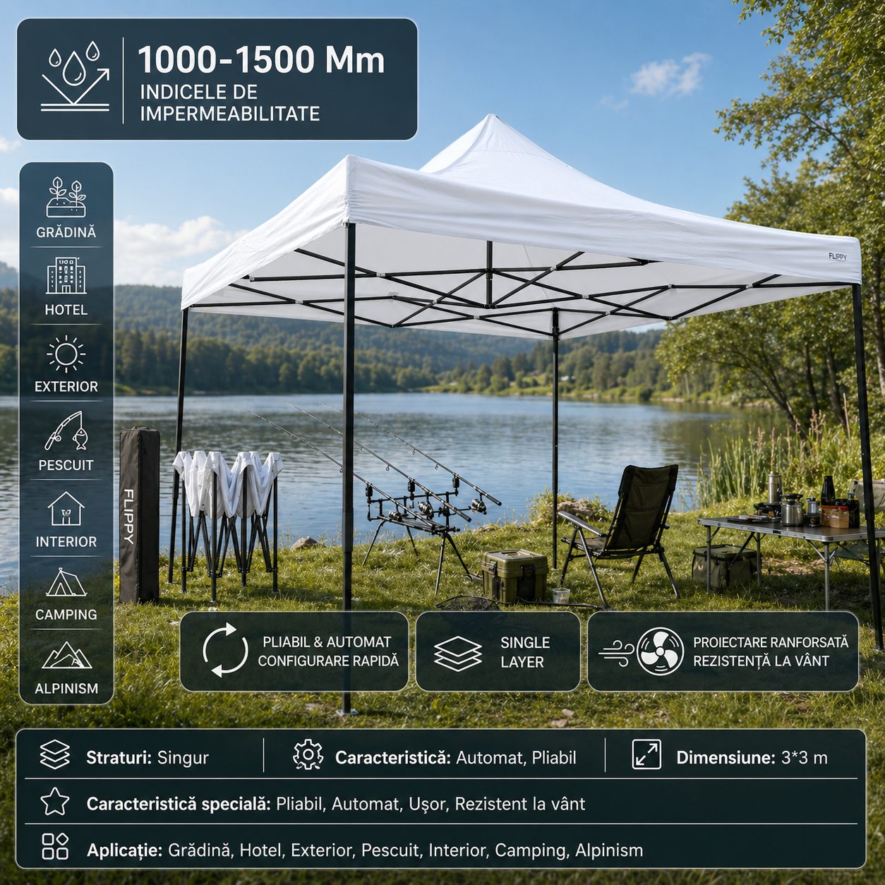 Detaliu cadru metal pliabil Flippy pavilion