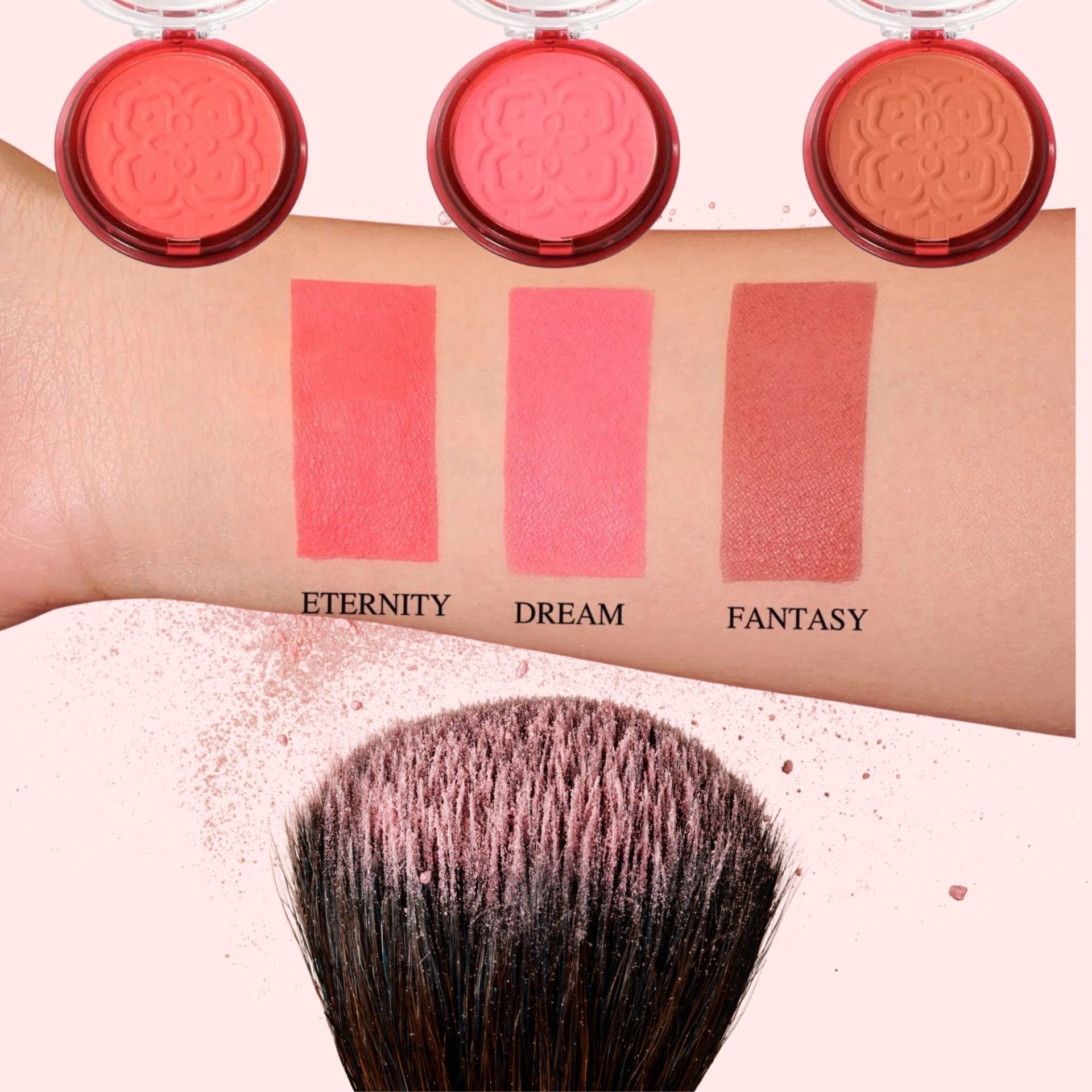 Fard de Obraz, Kevin&Coco, Blush Compact, Textura Fina, Pentru Toate Tipurile de Ten , 9.3 g, 7.5 x 7.5 x 2.1 cm, Model Dream, Roz/Pudrat 3