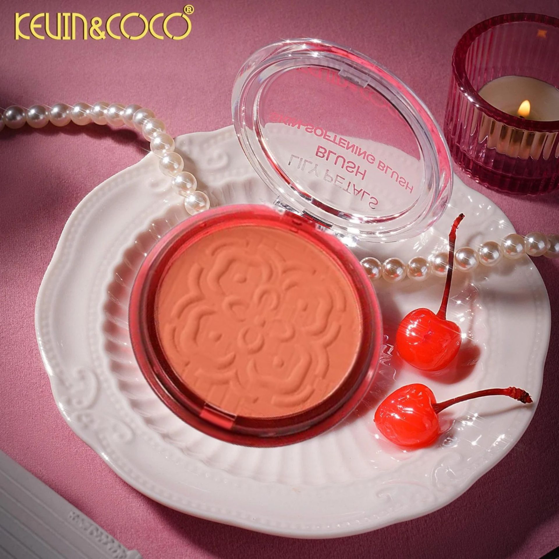 Fard de Obraz, Kevin&Coco, Blush Compact, Textura Fina, Pentru Toate Tipurile de Ten , 9.3 g, 7.5 x 7.5 x 2.1 cm, Model Fantasy, Roz/Apricot 4