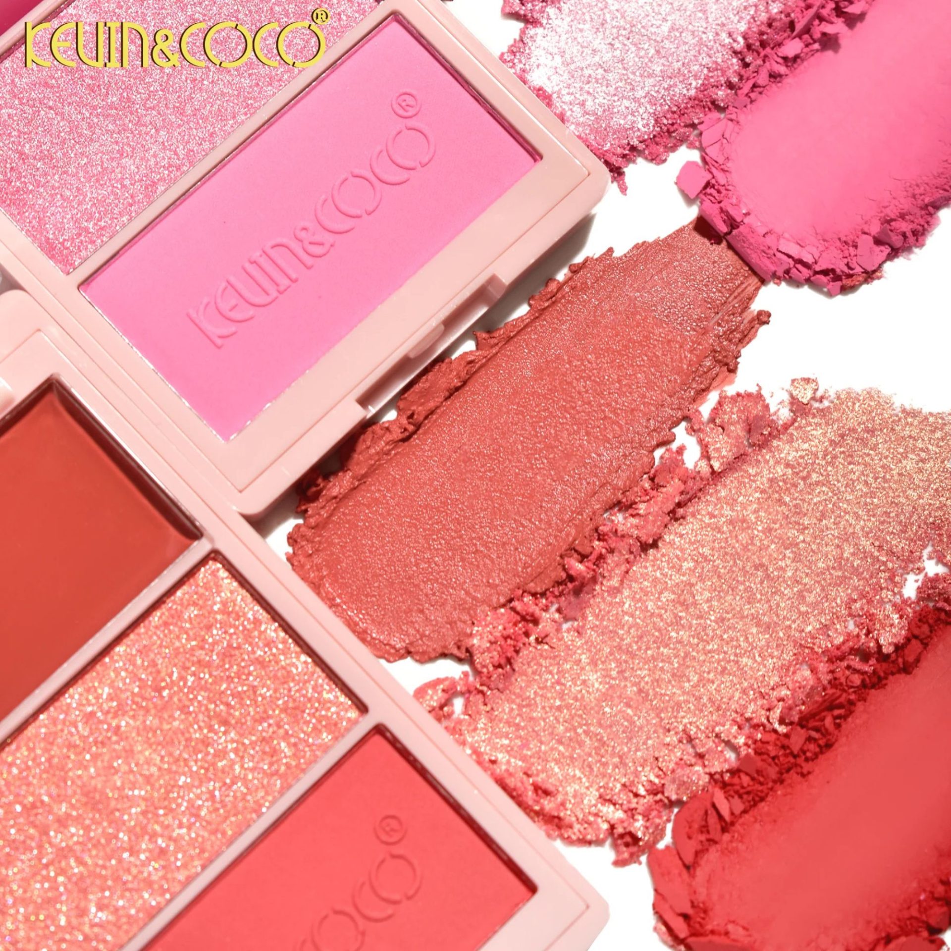 Paleta Fard de Obraz, Kevin&Coco, 3 Culori, Blush, Iluminator, Contur, Textură Fină, Efect Natural, pentru Toate Tipurile de Ten, 71.7 g, 6.7 x 1.5 x 11 cm, Roz 5