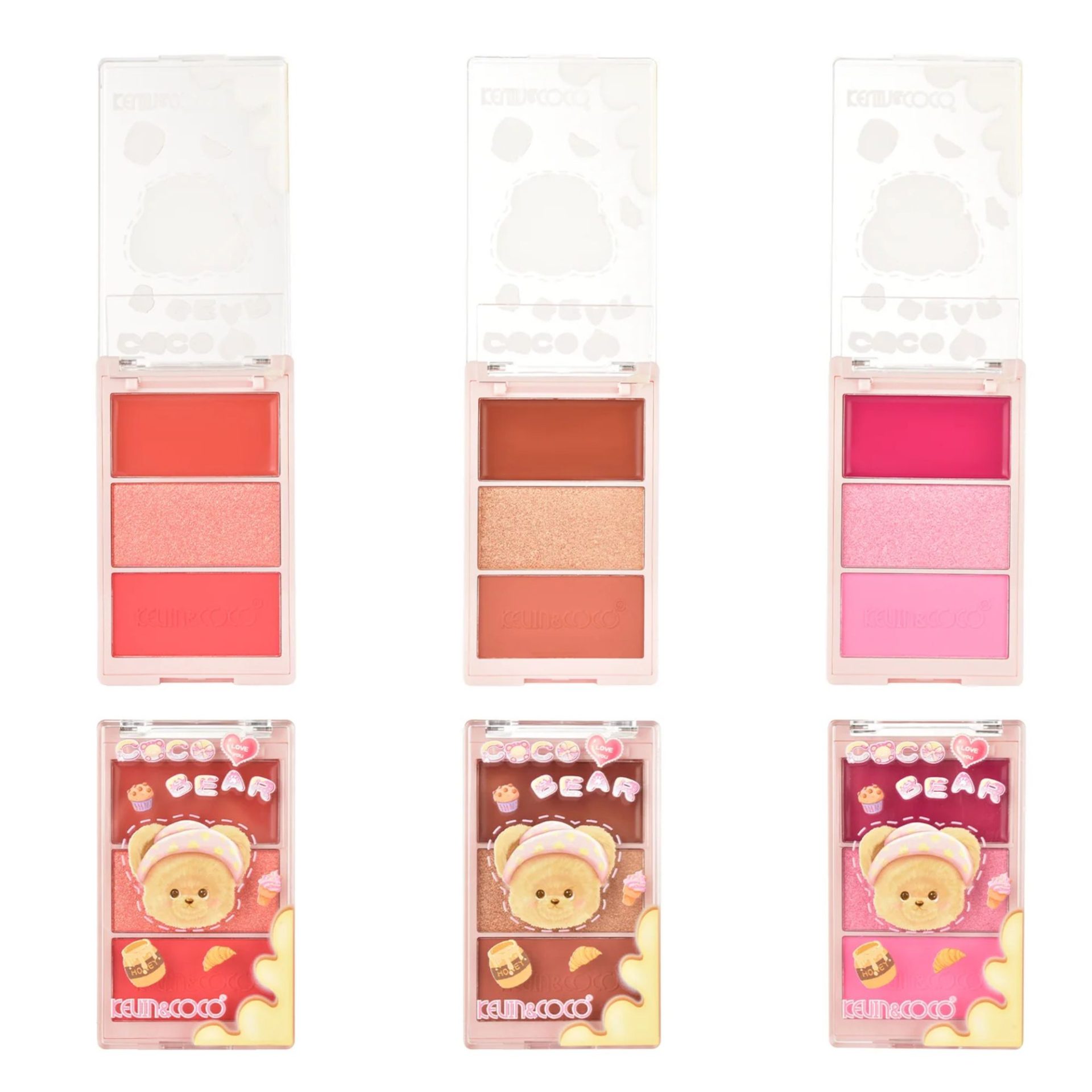 Paleta Fard de Obraz, Kevin&Coco, 3 Culori, Blush, Iluminator, Contur, Textură Fină, Efect Natural, pentru Toate Tipurile de Ten, 71.7 g, 6.7 x 1.5 x 11 cm, Roz 2