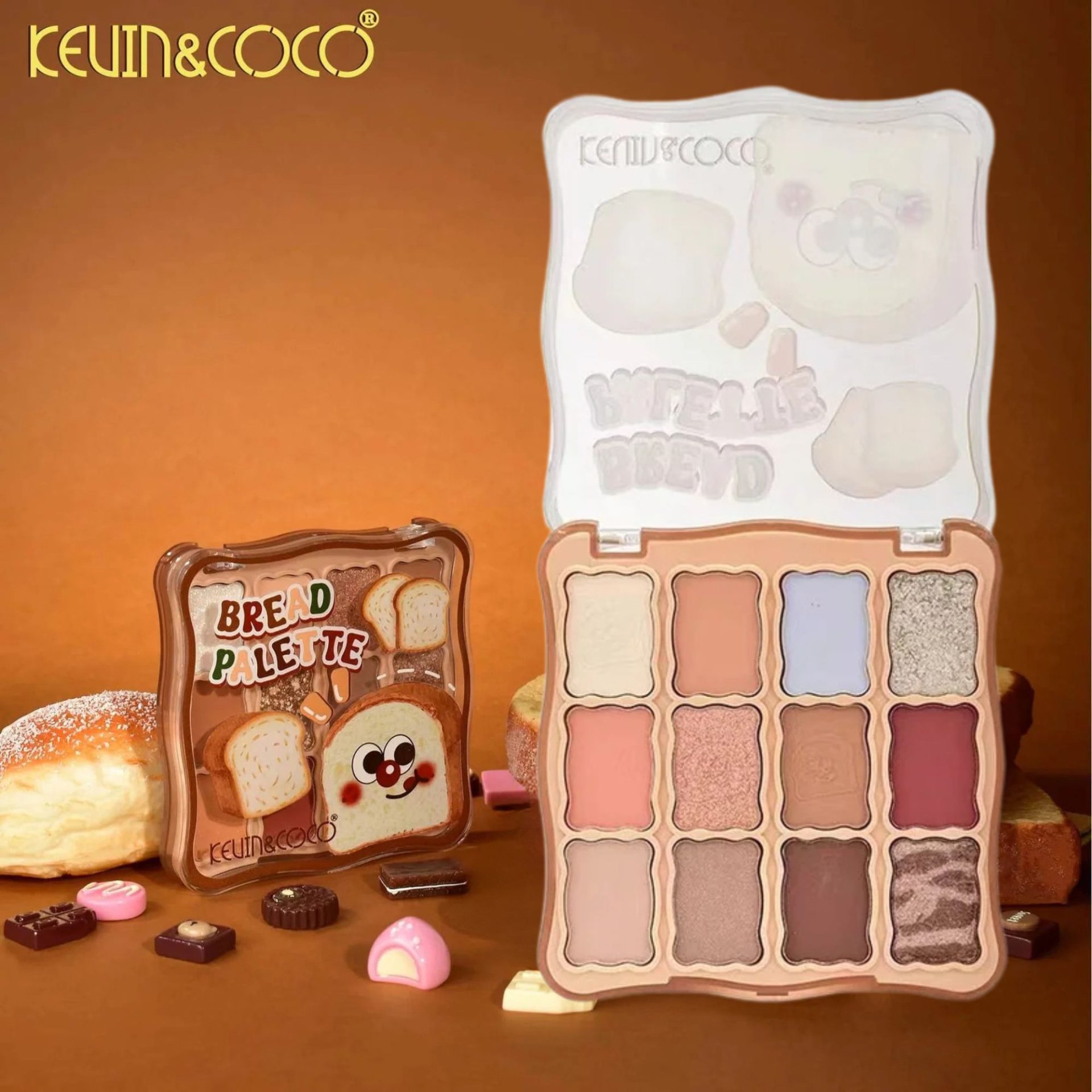 Paleta Farduri de Ochi, Kevin&Coco, Fard de Pleoape, 12 Nuante, Finisaj Mat, Shimmer, Textura Catifelata, Pigmentare Intensa, pentru Toate Tipurile de Ten, 82.7 g, 9.3 x 1.7 x 9.4 cm, Soft Nude 5