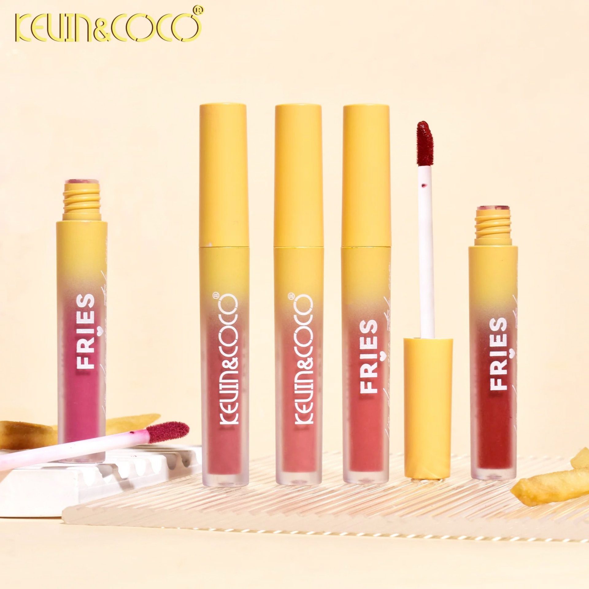 Set Luciu de buze, Kevin&Coco, Fries Baby, 4 Lip Gloss-uri, Stralucire si Hidratare Intensa, Rezistent, Model C, Multicolor 5