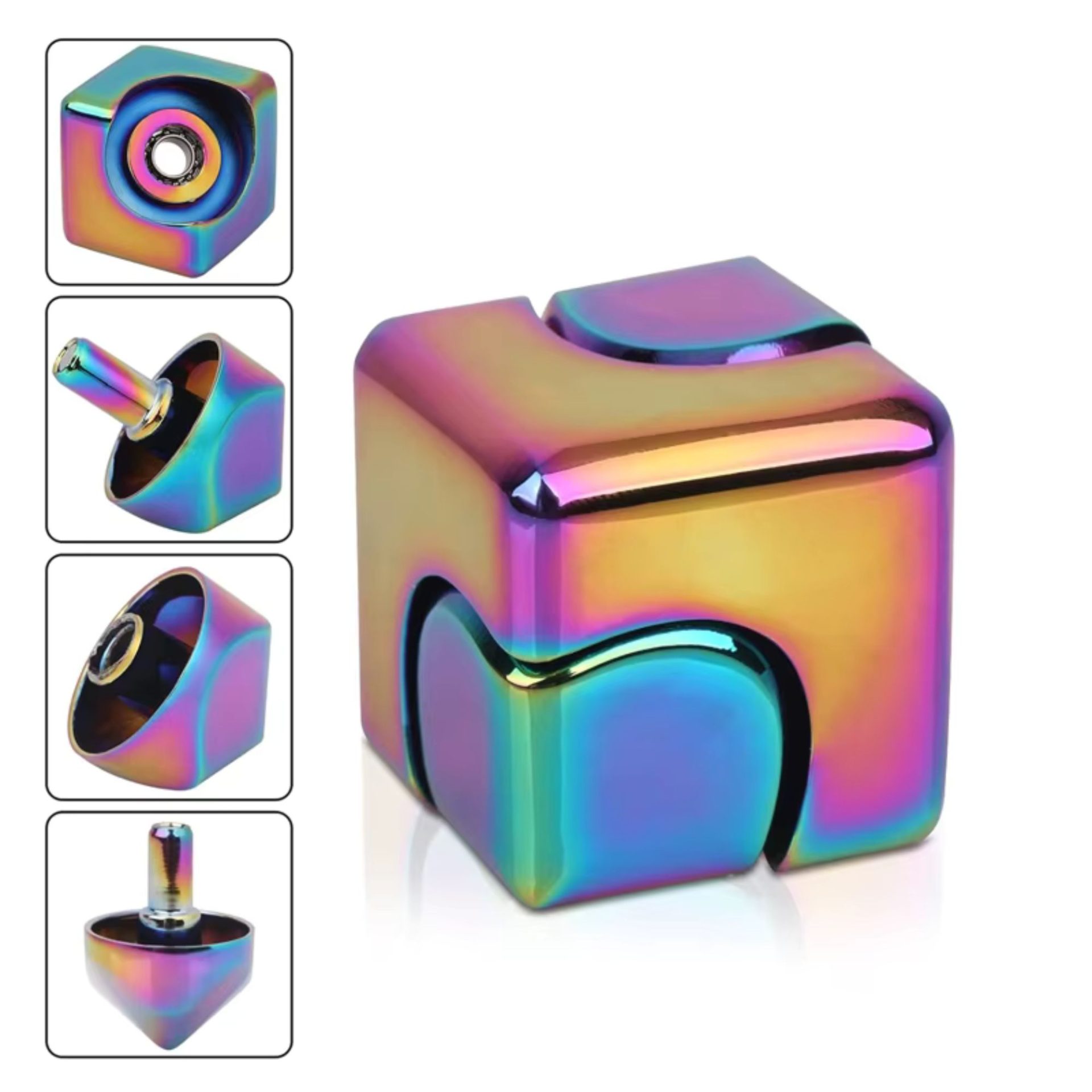 Jucarie Antistres Fidget Spinner, , Tip Cub, Metalic 2-in-1, Transformabil, Rulment Premium, Inox, Gadget pentru Birou, Silentios, 2.9 x 2.9 cm, Multicolor 4