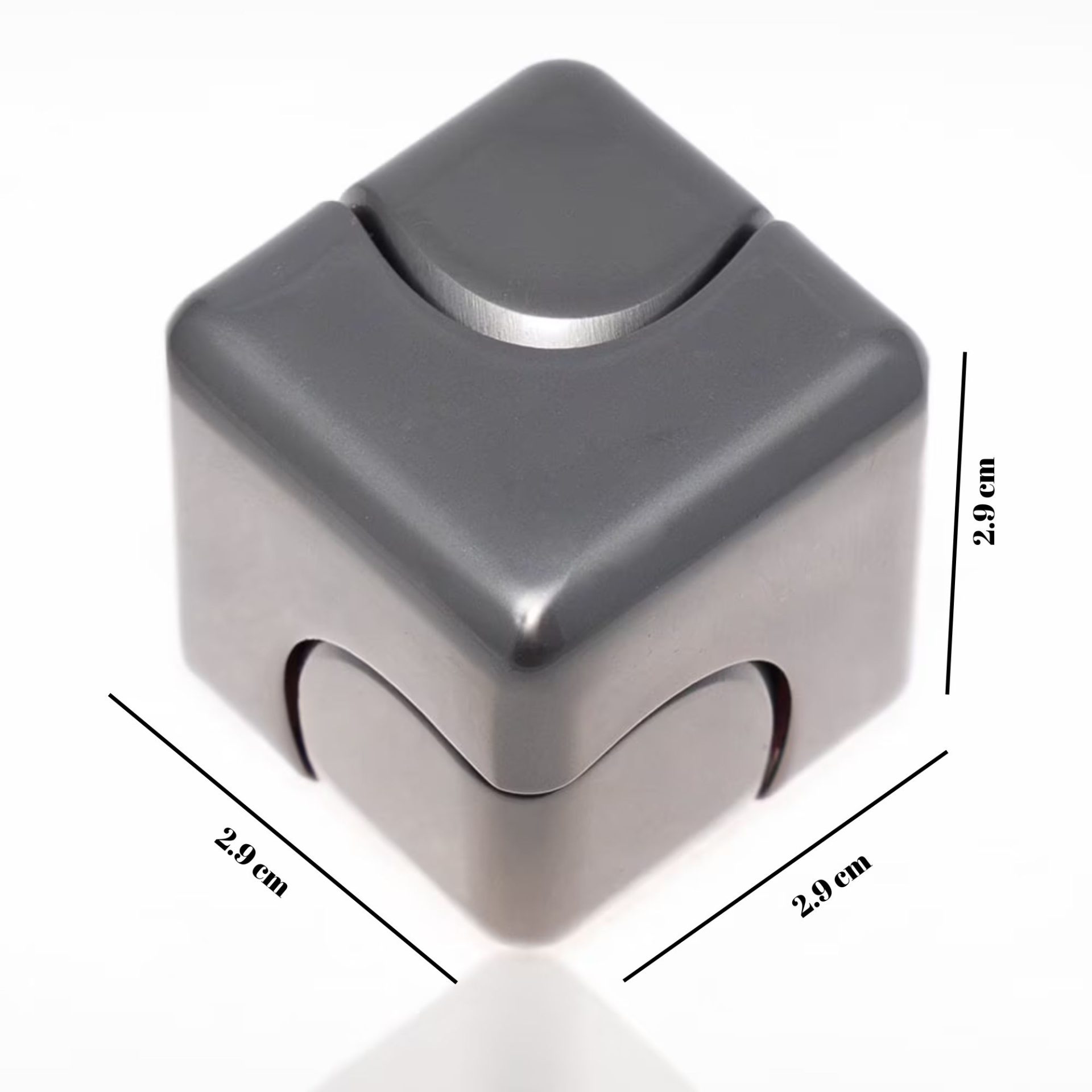 Jucarie Antistres Fidget Spinner, , Tip Cub, Metalic 2-in-1, Silentios, Transformabil, Rulment Premium, Inox, Gadget pentru Birou, 2.9 x 2.9 cm, Gri inchis 2