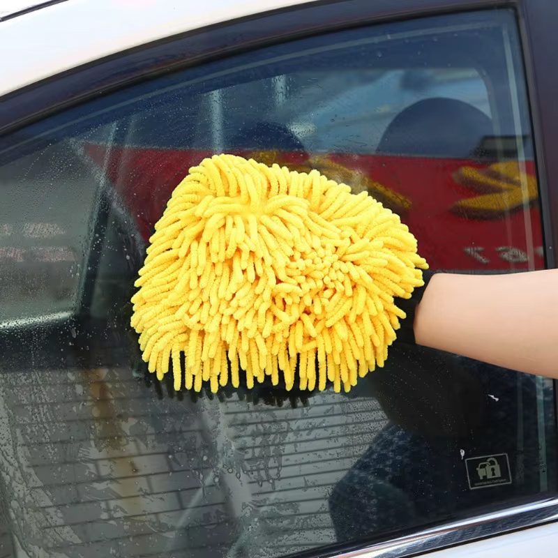 Manusa de Spalat Auto, , Manusa 2 in 1, pentru Detailing Auto pe 2 Fete cu Perie si Microfibra Velvet, Galben/Gri 5