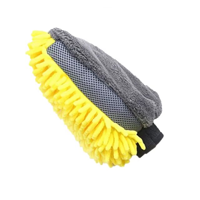 Manusa de Spalat Auto, , Manusa 2 in 1, pentru Detailing Auto pe 2 Fete cu Perie si Microfibra Velvet, Galben/Gri 1