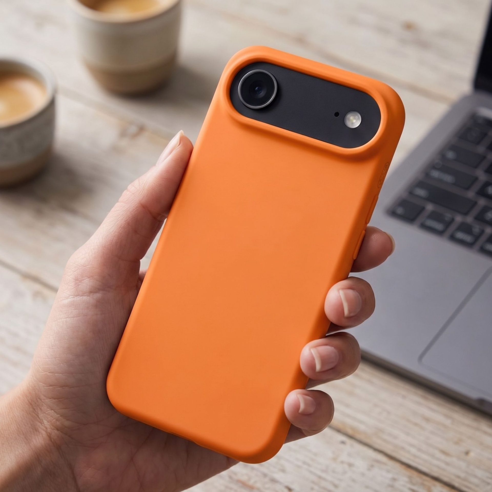 Husa de Protectie Telefon, , Compatibila cu iPhone 17 Air, Silicon Premium Antisoc, Protectie Completa 360, Design Modern, Anti-Zgirieturi, Interior Microfibra, Portocaliu 2