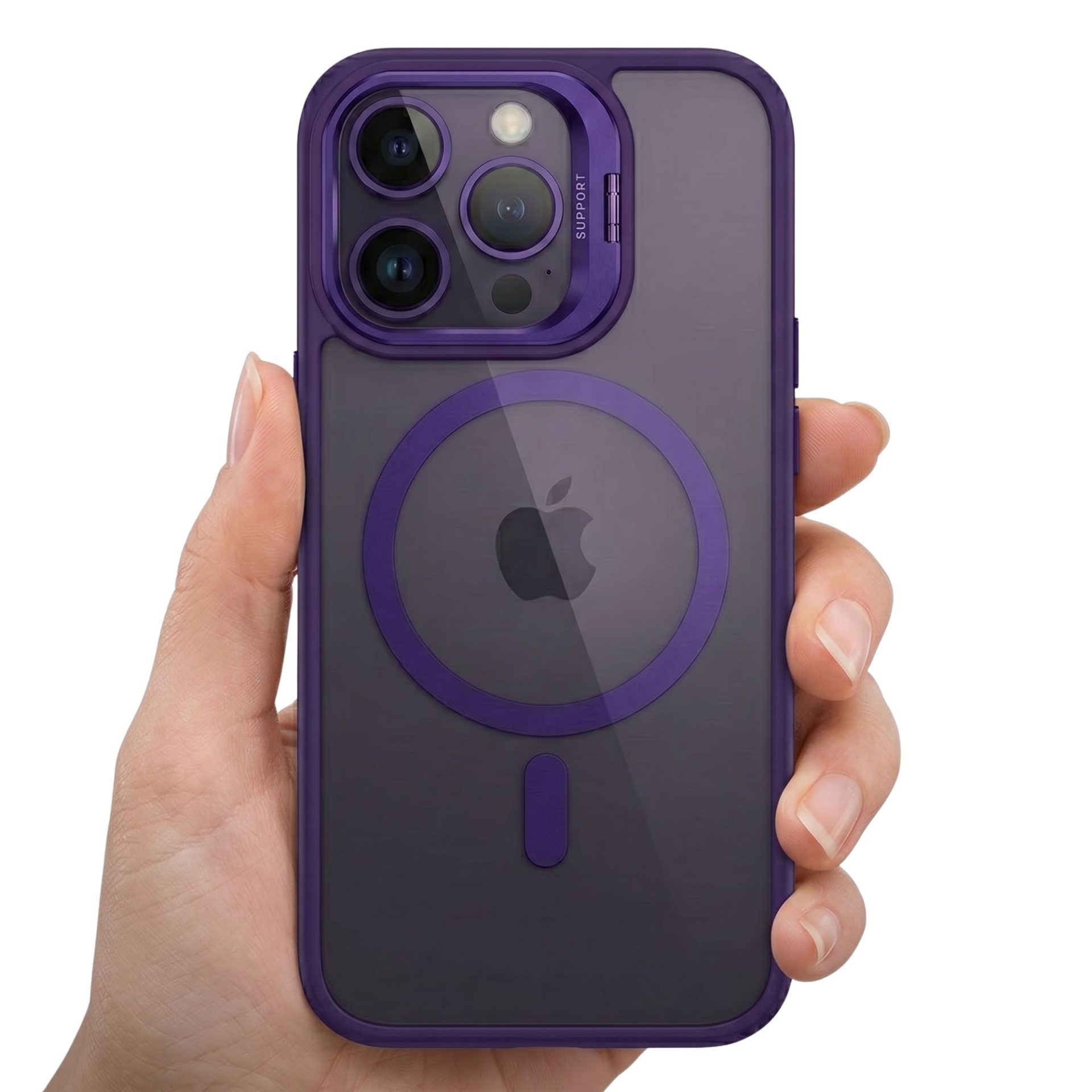 Husa de Protectie Telefon, , Compatibila cu iPhone 17 Pro Max, MagSafe, Acrylic, Suport Metalic Protectie Camera, Anti-Soc, Mov/Inchis 2