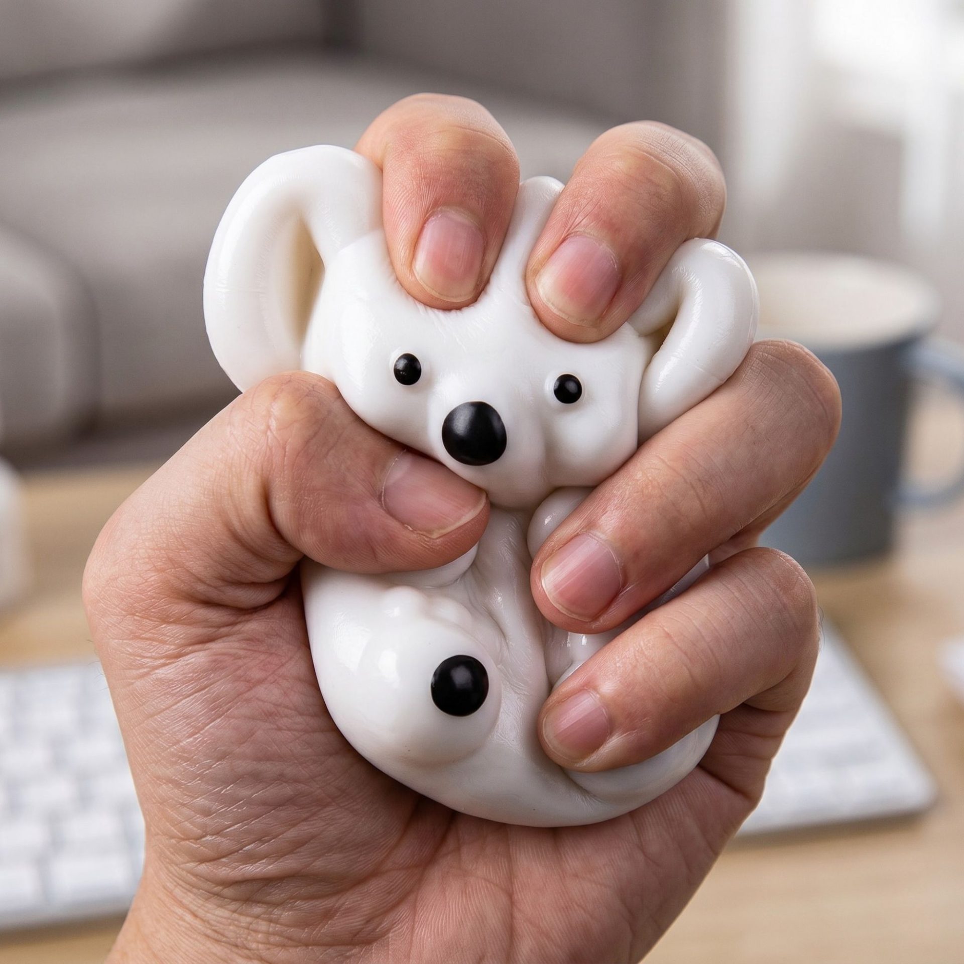 Jucarie Interactiva Antistres pentru Copii, , Squishy Micul Koala Kawaii, Silicon Moale, 4.5 x 4.5 cm, Alb 4