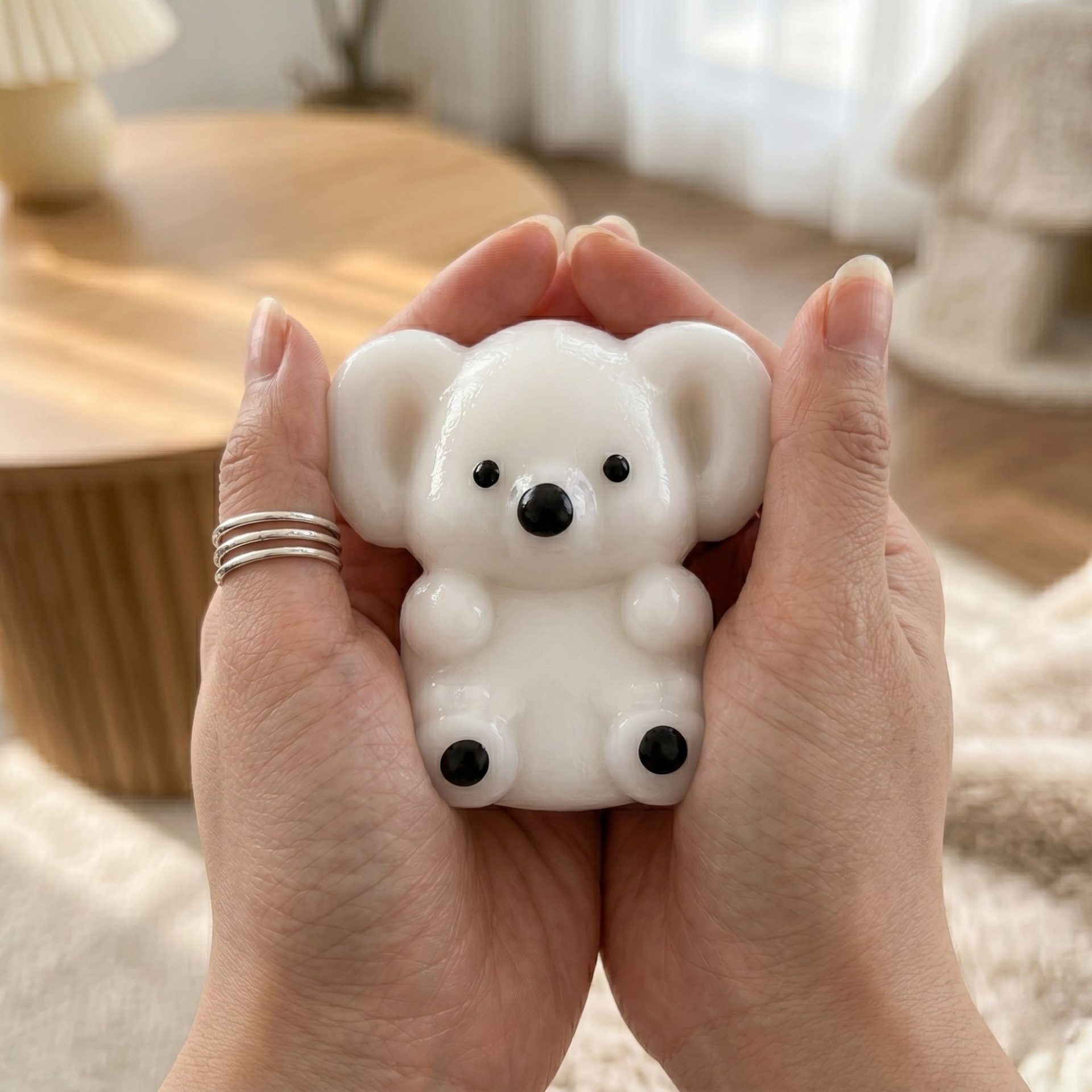 Jucarie Interactiva Antistres pentru Copii, , Squishy Micul Koala Kawaii, Silicon Moale, 4.5 x 4.5 cm, Alb 3