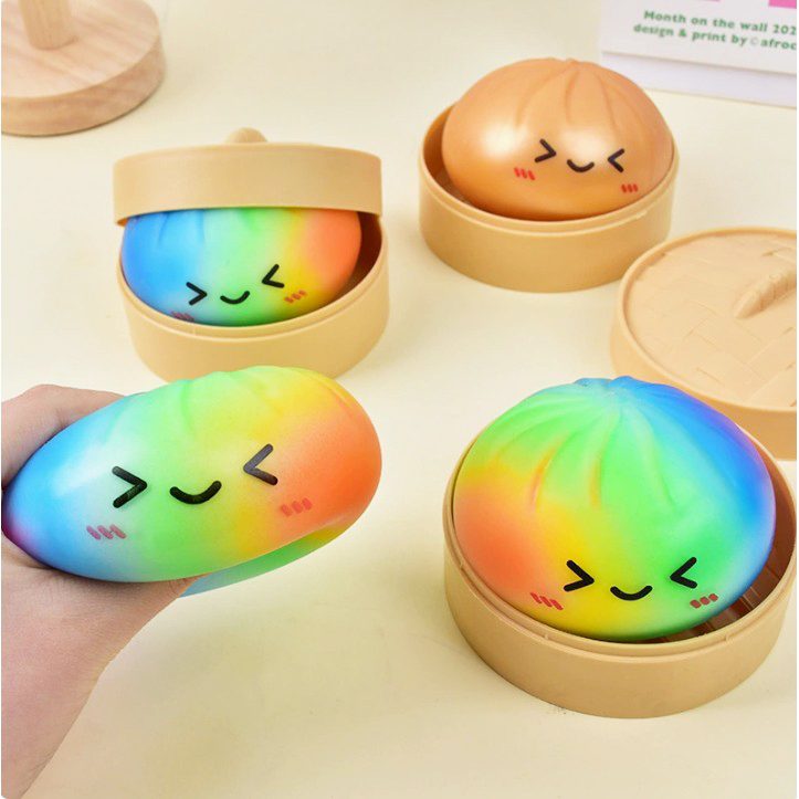 Dumpling Squishy Antistres, , Jucarie Interactiva Antistres pentru Copii, Model Curcubeu, Diametru 8.5 x 8.5 cm, Culoare Mix Surpriza 4