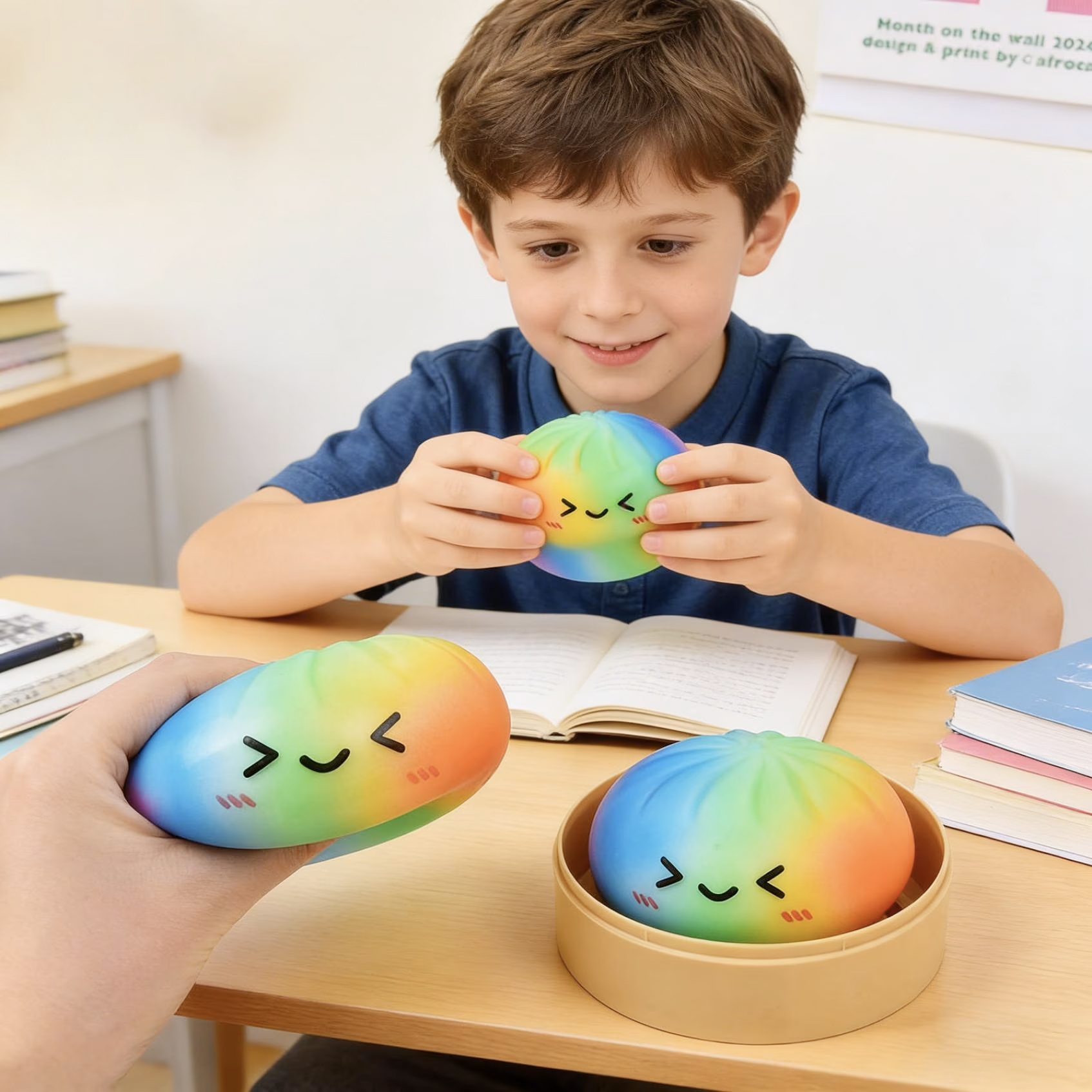 Dumpling Squishy Antistres, , Jucarie Interactiva Antistres pentru Copii, Model Curcubeu, Diametru 8.5 x 8.5 cm, Culoare Mix Surpriza 5