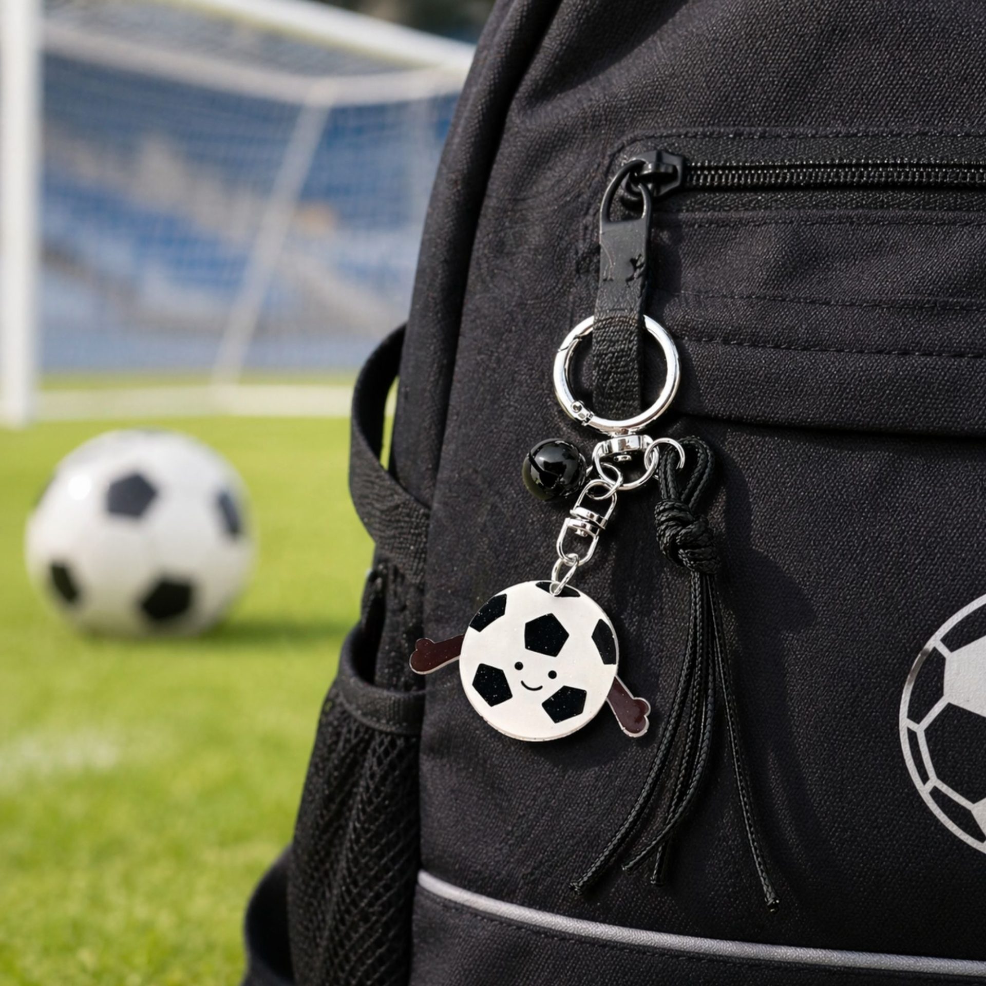 Breloc Chei, , Model Minge de Fotbal, Pandantiv Minge, Cupa Mondiala, Accesoriu Pentru Chei si Rucsac, Material Acril, Alb/Negru 3