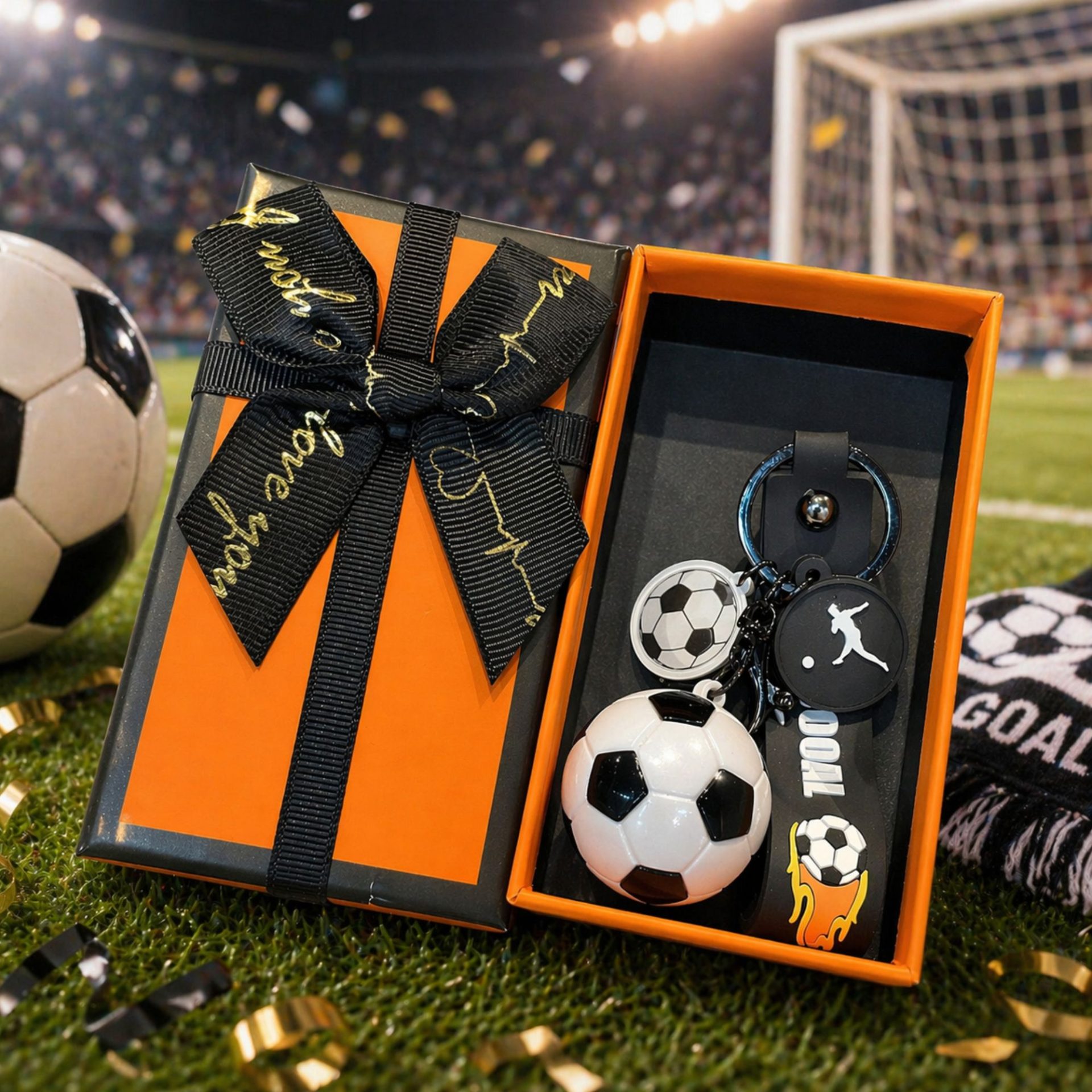 Breloc Chei, , Model Minge de Fotbal,Pandantiv Minge, Cupa Mondiala, Accesoriu Pentru Chei si Rucsac, Cutie Cadou, Material Acril, 50 g, Alb/Negru 3