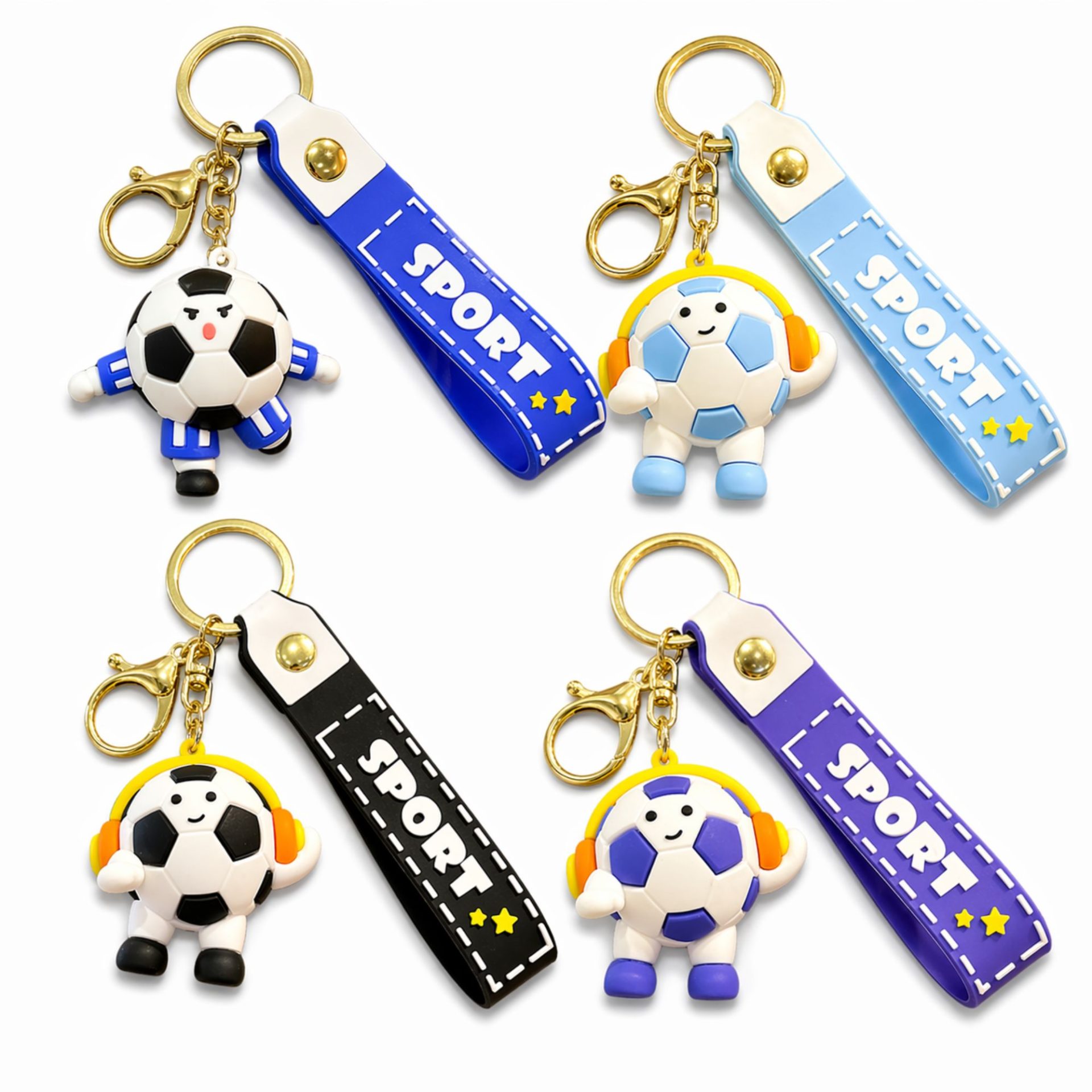 Breloc Chei, , Model Minge de Fotbal cu Casti, Cupa Mondiala, Accesoriu Pentru Chei si Rucsac, Material Acril, 50 g, Negru 4