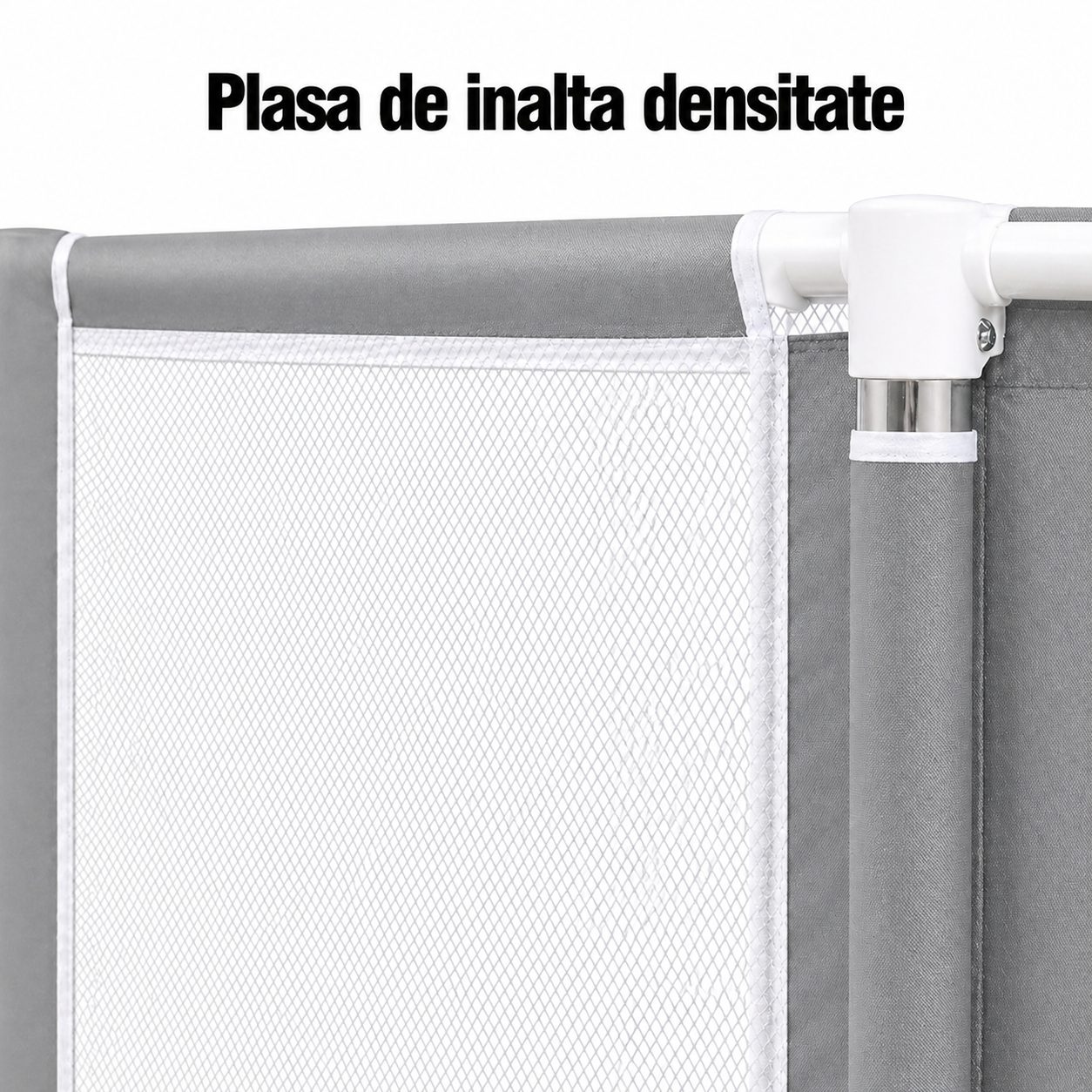 Tarc de Joaca pentru Copii cu Cos de Baschet, , Usa cu Fermoar, Plasa Laterala, Structura Stabila, Dimensiune 130x115x65 cm, Gri 5