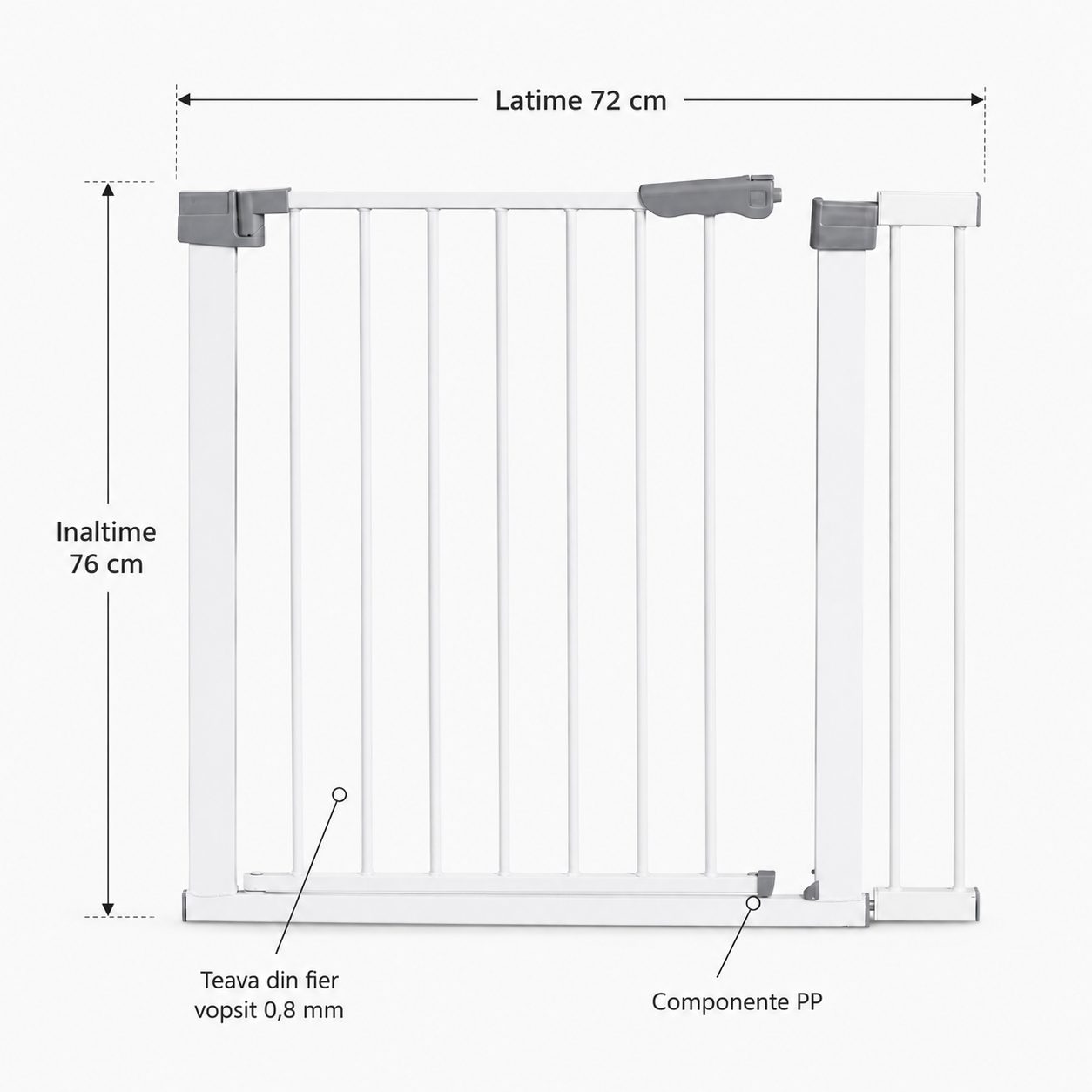 Gard de Siguranta cu Poarta pentru Copii, , Latime 72 cm, Inaltime 76 cm, Teava din Fier Vopsit, Elemente PP, Alb 3