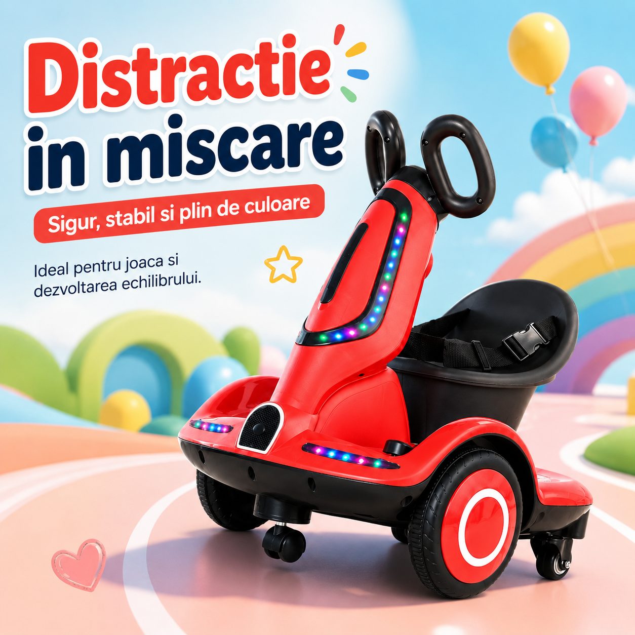Masinuta Electrica pentru Copii, , Model Kart cu Rotire 360°, Telecomanda, Baterie Mare, pentru Baieti si Fete, Rosu 2