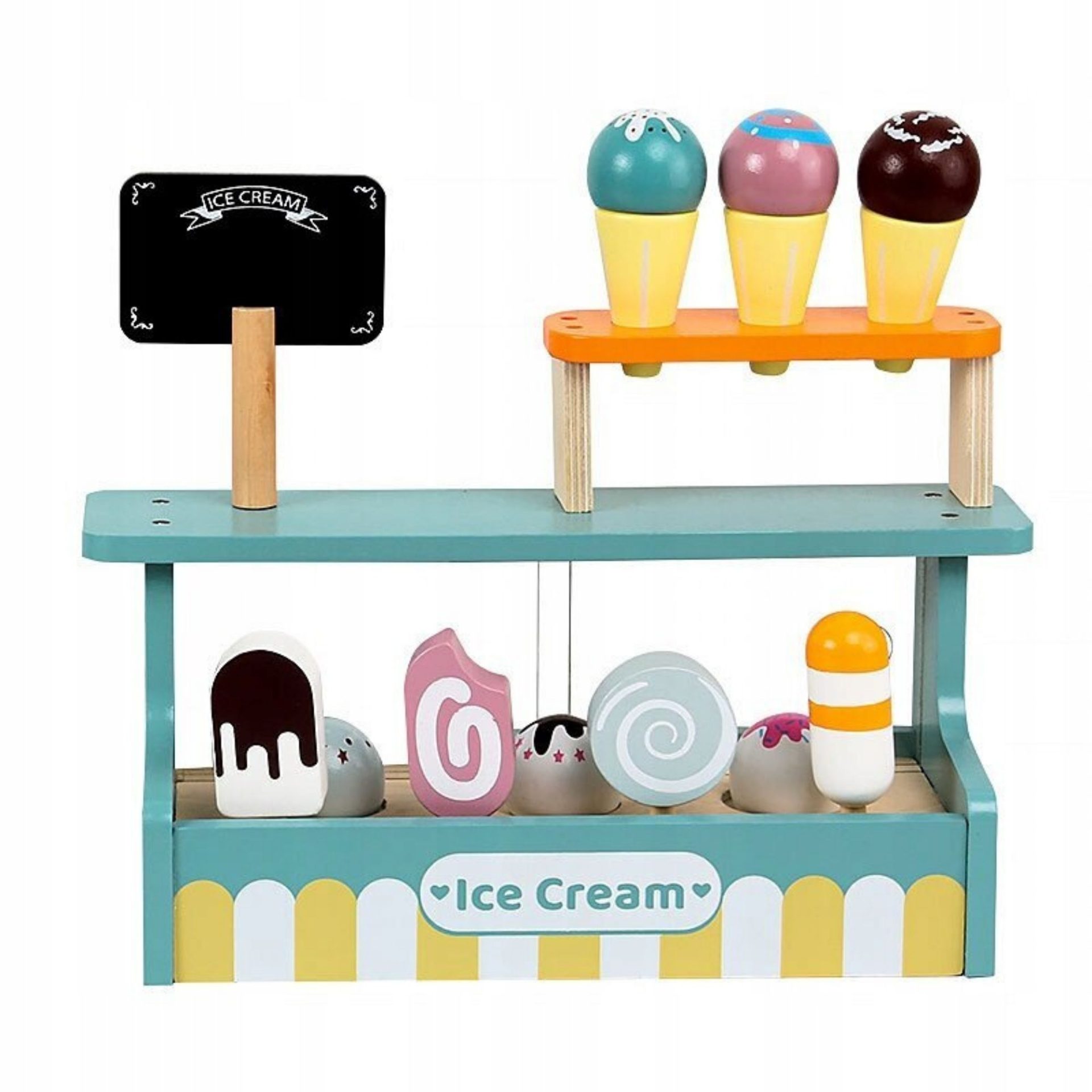 Set de Joaca Montessori, , Stand de Inghetata din Lemn cu Elemente Magnetice, Jucarie Educativa si Interactiva pentru Copii, Joc de Rol Complet, 3 ani+, Multicolor 1