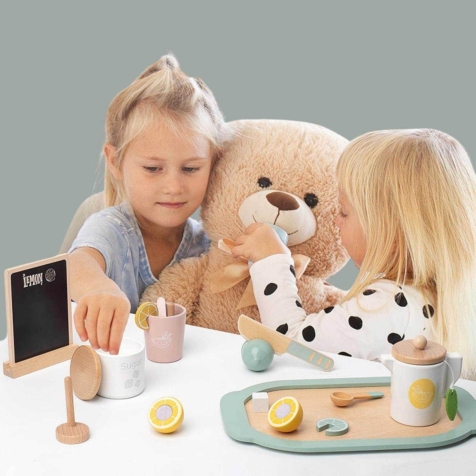Jucarie Educativa Montessori din Lemn, , Joc Interactiv Model Lemon Tea cu Accesorii de Bucatarie, Dezvolta Motricitatea Fina, 3ani+, Multicolor 5