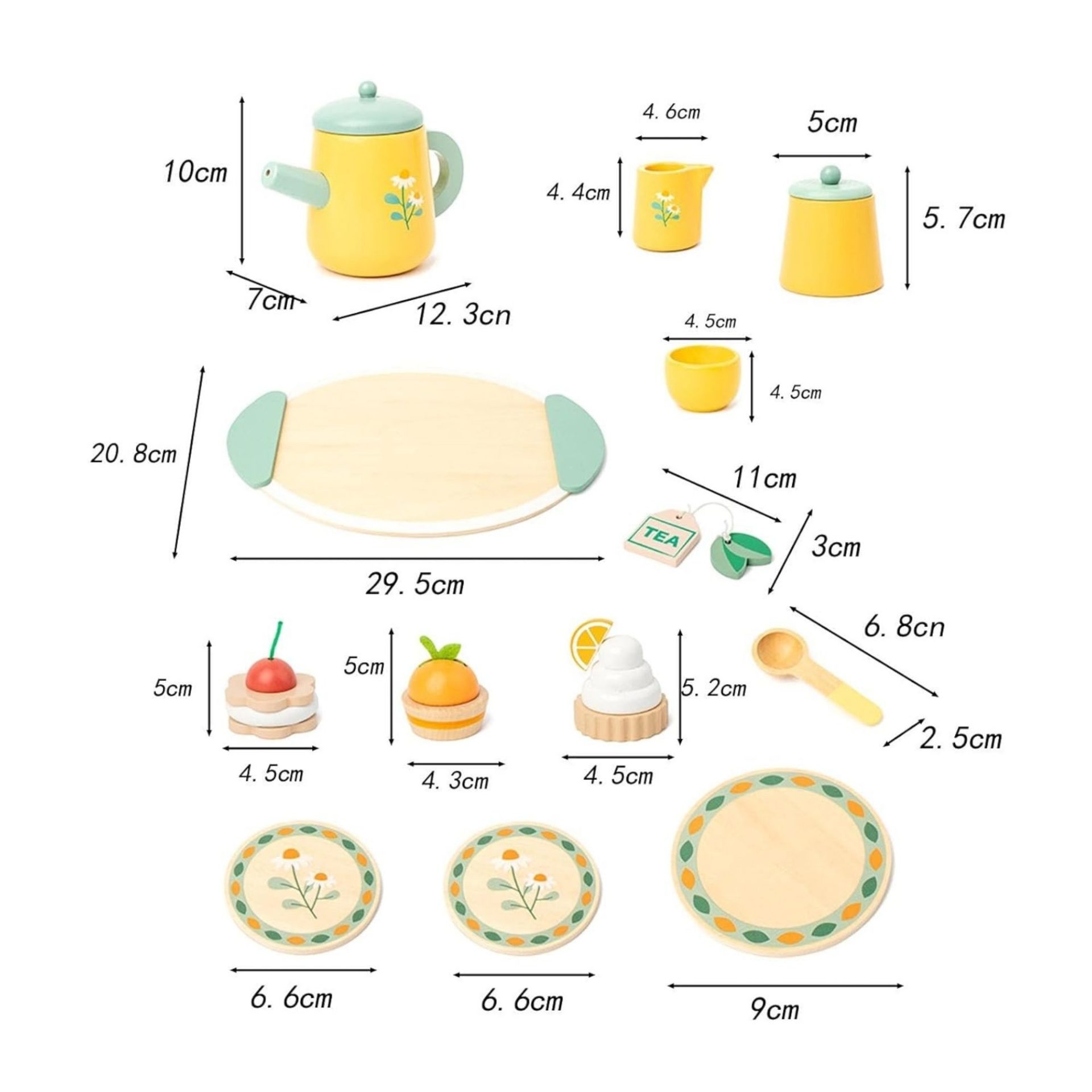 Jucarie Educativa Montessori din Lemn, , Set de Joaca Interactiv, Model Royal Tea cu Margarete si Prajituri, Dezvolta Motricitatea si Abilitatile Sociale, 3ani+, Multicolor 2