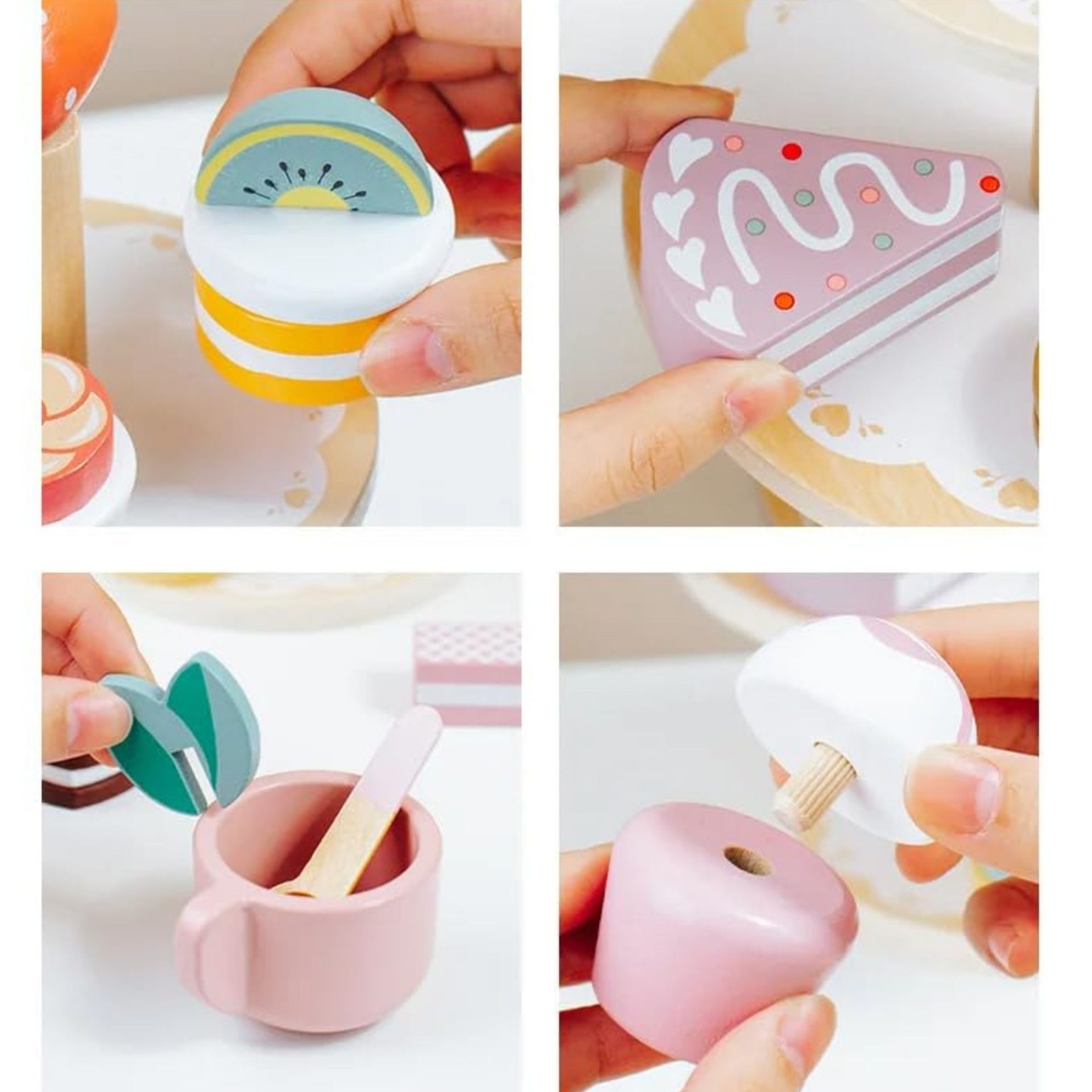 Jucarie Educativa Montessori din Lemn, , Set de Joaca Interactiv, Model Etajera cu 3 Niveluri pentru Deserturi si Prajituri, Dezvolta Motricitatea si Imaginatia, 3ani+, Multicolor 5
