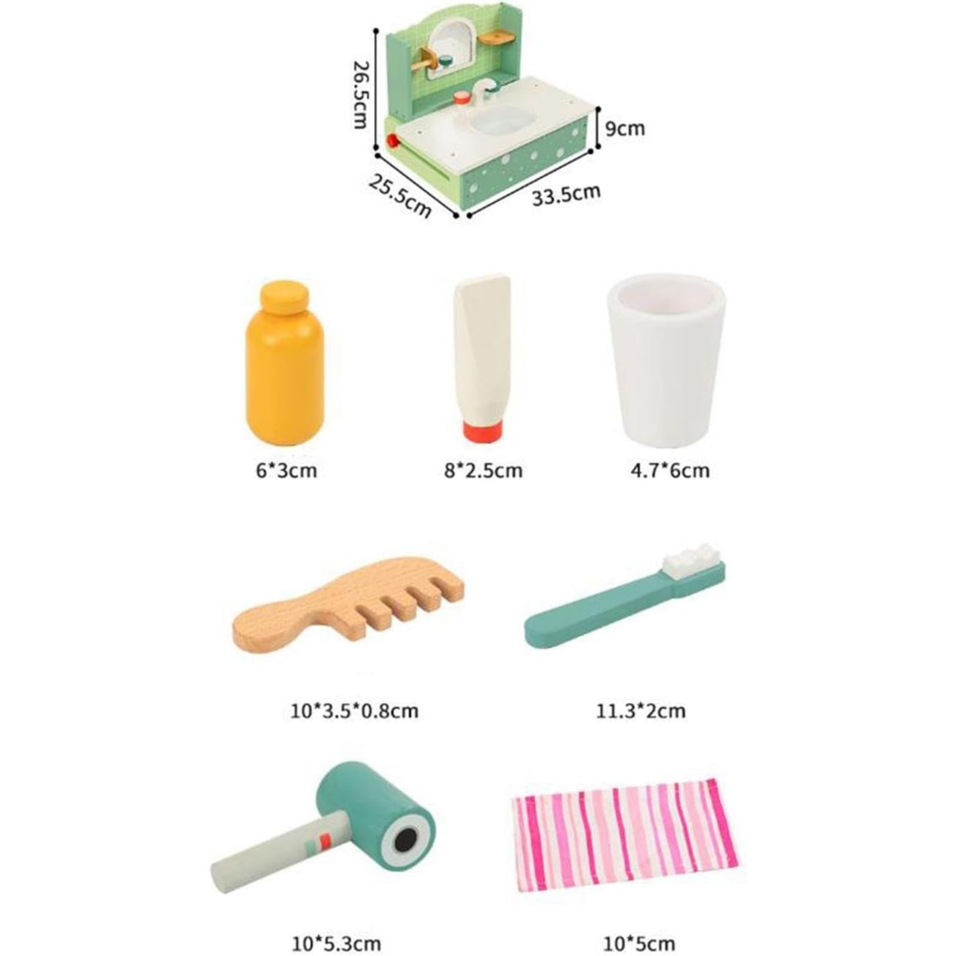Jucarie Educativa Montessori din Lemn, , Masuta de Toaleta si Lavoar Interactiv pentru Copii, Set de Joaca cu Accesorii de Baie si Ingrijire, 2 kg, 3 ani+, Multicolor 4