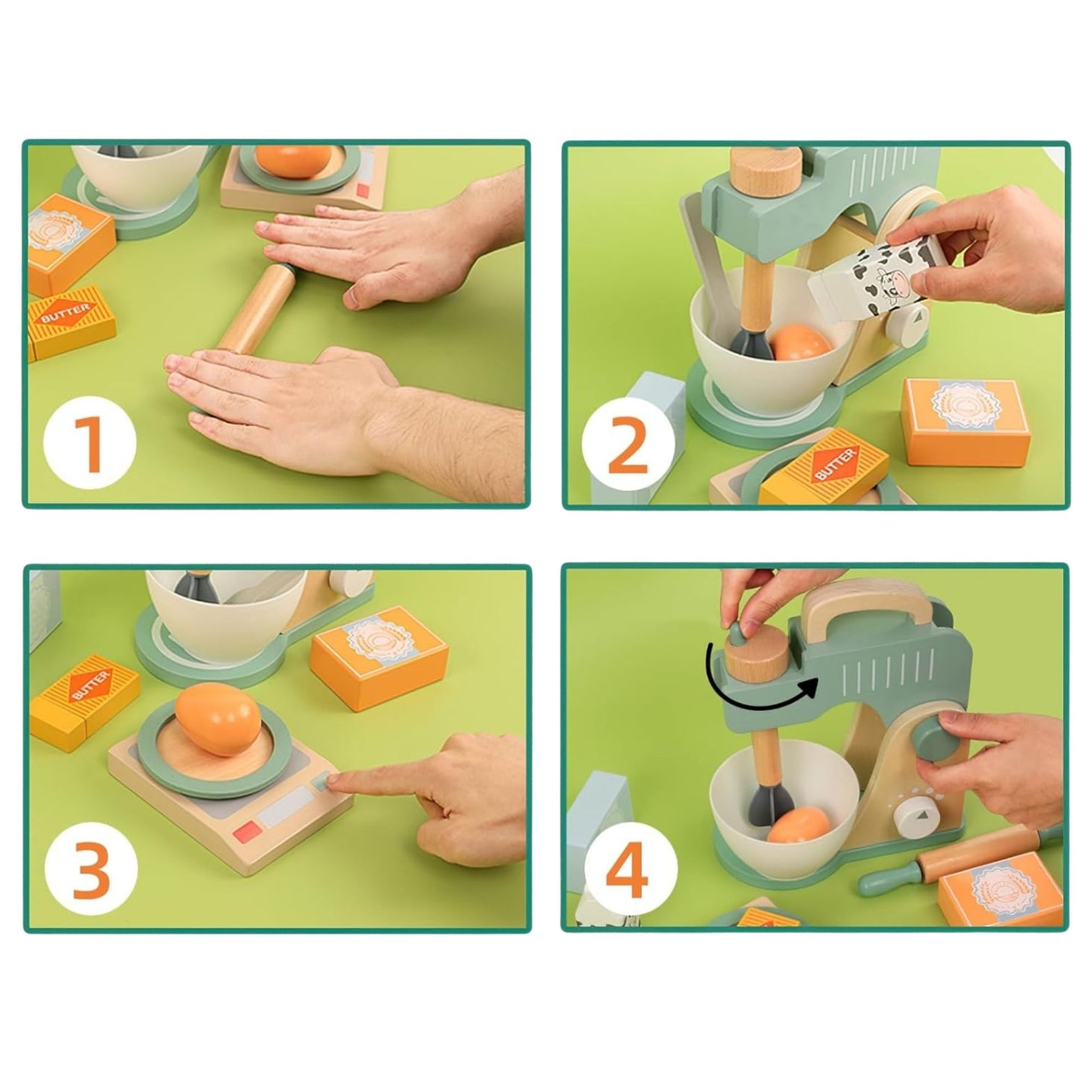 Set de Joaca Educativ, , Jucarie Montessori Interactiva pentru Gatit, Mixer de Bucatarie din Lemn, Cintar si Ingridiente, 3 ani+, Multicolor 5