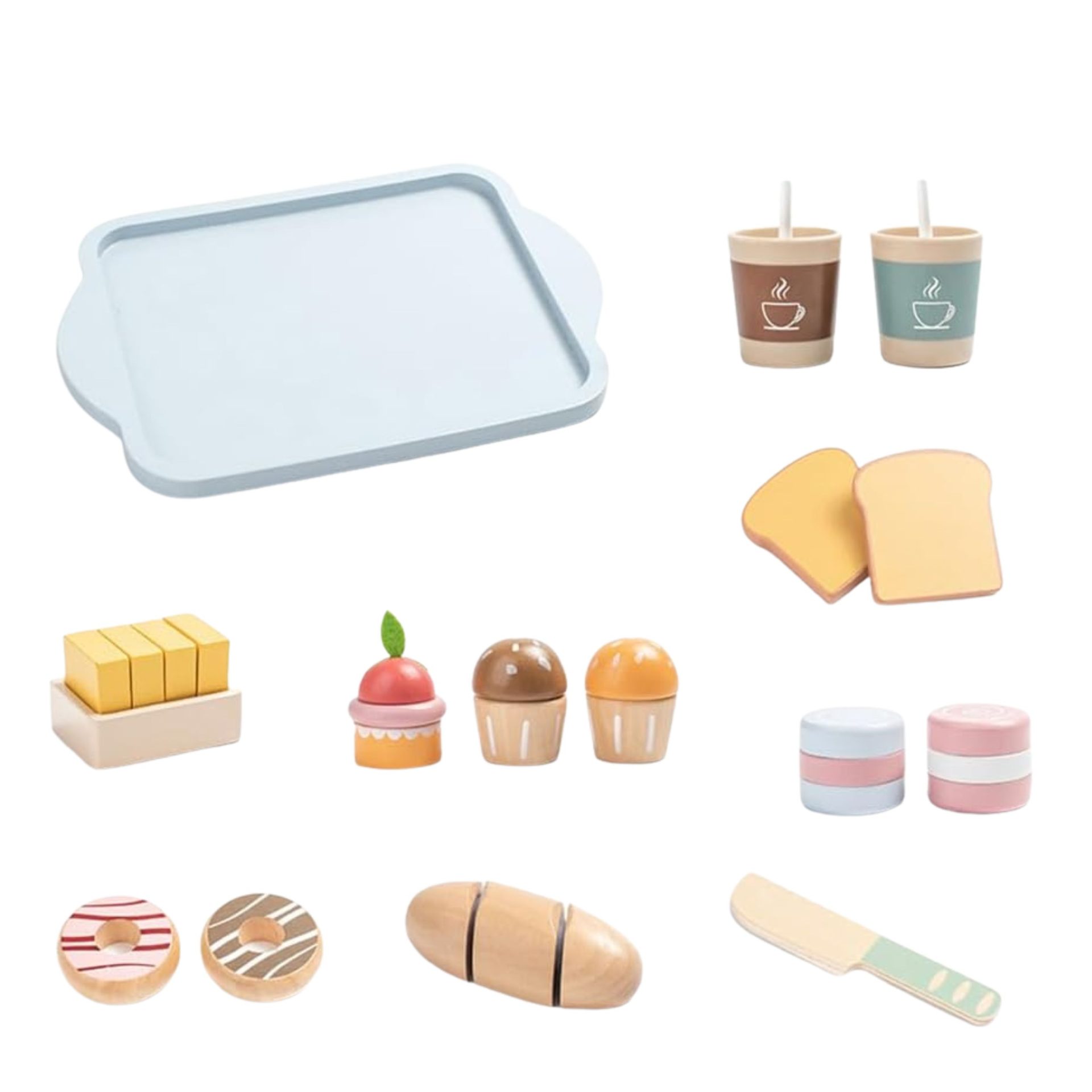 Jucarie Educativa Montessori din Lemn, , Set de Mic Dejun Interactiv cu Tava si 15+ Accesorii, Prajituri cu Scai, Dezvolta Motricitatea si Dexteritatea, 3ani+, Multicolor 4