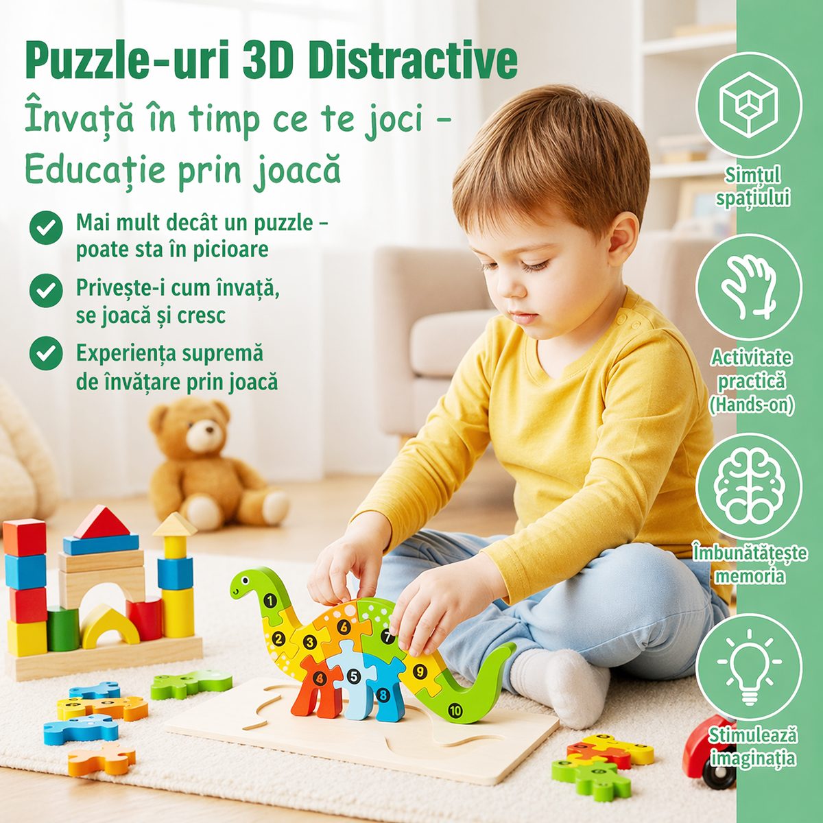 Puzzle lemn colorat copii Flippy