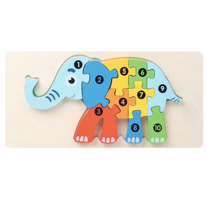 Puzzle din Lemn 3D Montessori Flippy Model Elefant