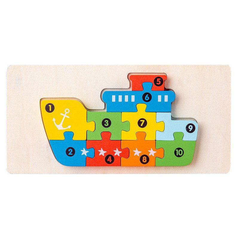 Puzzle din Lemn 3D Montessori Model Nava Flippy
