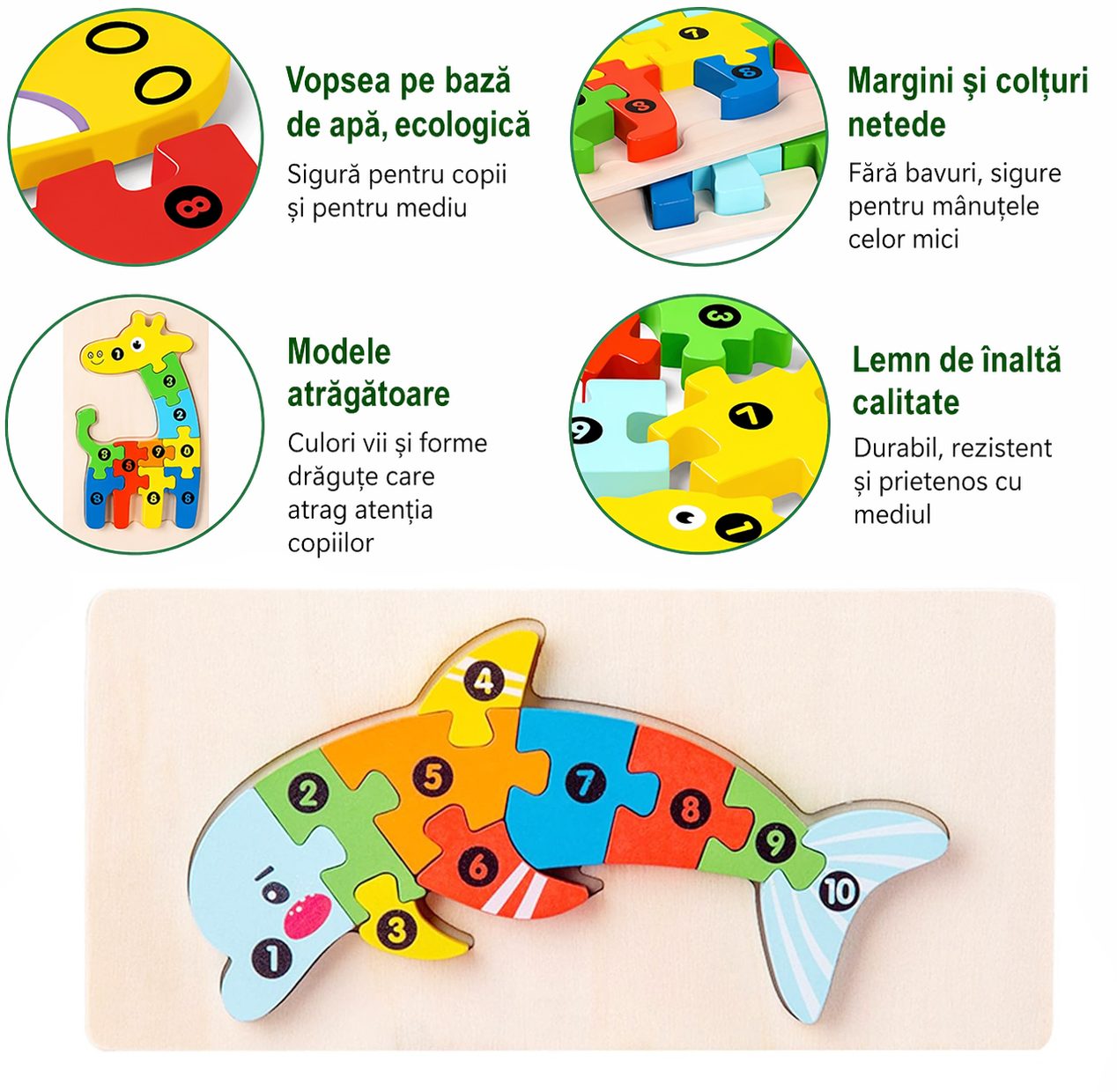 Piese puzzle lemn Flippy colorate