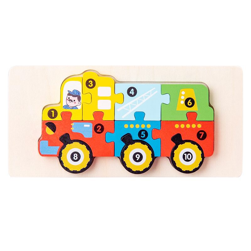Puzzle din Lemn 3D Montessori Flippy Model Vehicul Constructii