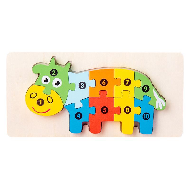 Puzzle din lemn 3D Montessori Flippy model vacuță multicolor
